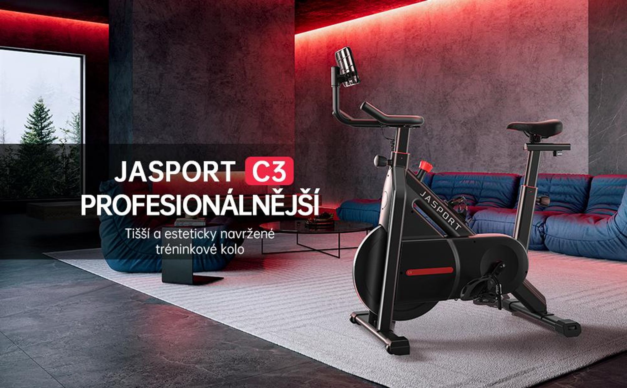 JASPORT C3 – smart stacionárny bicykel, magnetický odpor, tichý trenažér, 7,5kg zotrvačník, appka s video tréningami