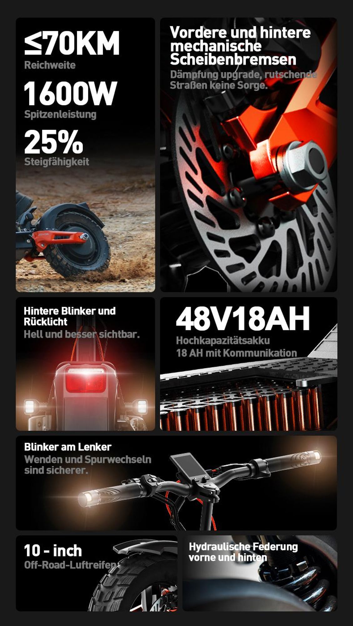 Joyor T6E E-Scooter mit Straßenzulassung 500W bis 70km Reichweite Blinker offroad 10 Zoll hydraulische Federung
