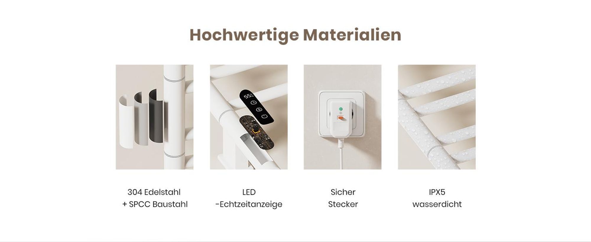 EMKE Handtuchwärmer Elektrisch 780 x 430 x 90mm 130W drehbar U-Rohr Intelligent Touch LCD Tuya Alexa Badheizkörper Weiß Heizkörper