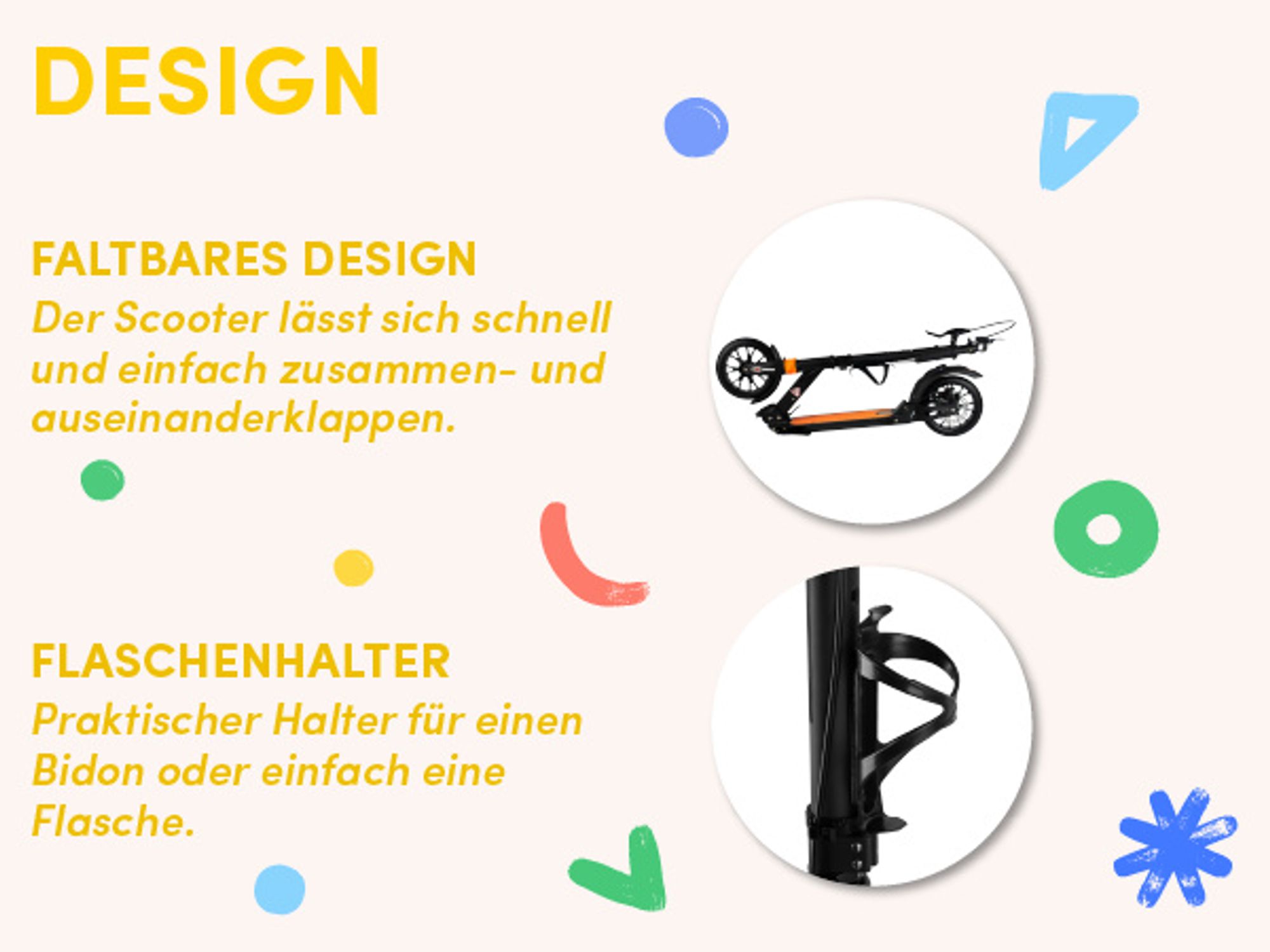 Kinderroller Scooter mit Abschreibung und Flaschenhalter