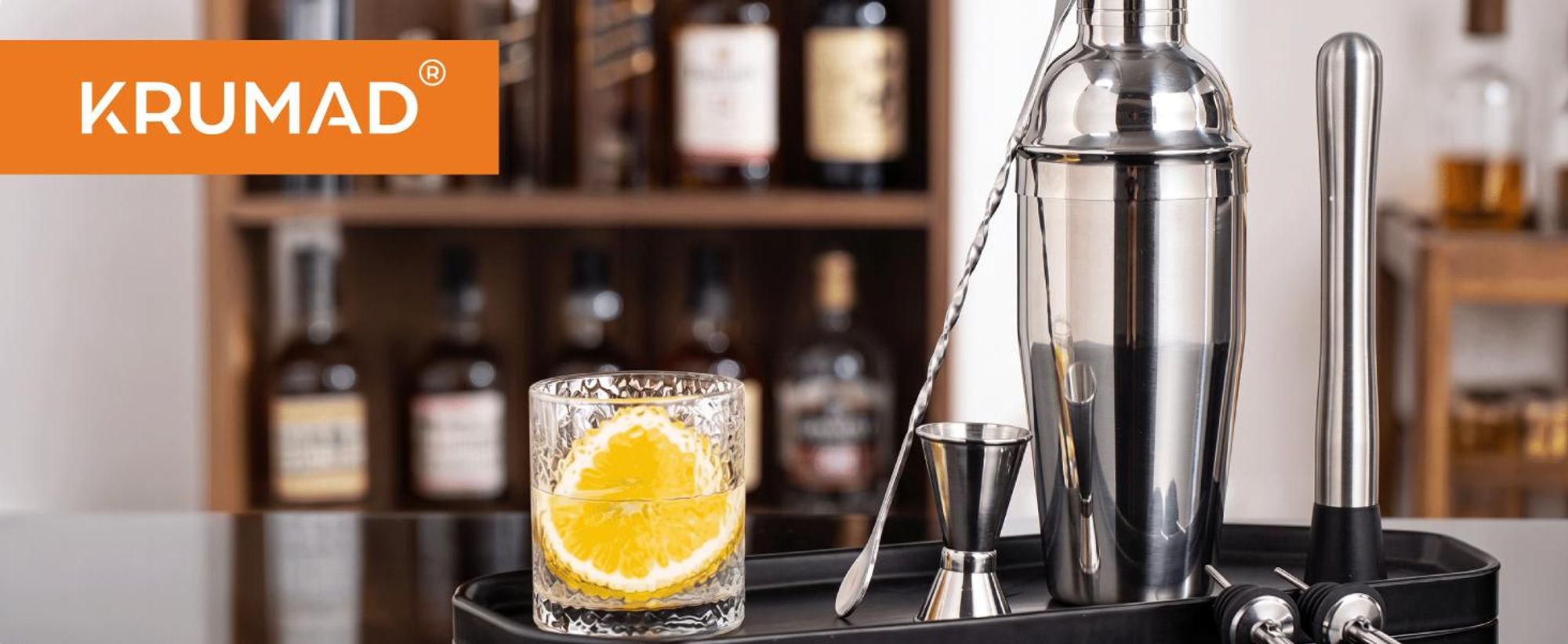 KRUMAD Cocktail Shaker Set 6-teilig, Edelstahl Barset 750 ml mit Messbecher, Barlöffel und Muddler, Cocktail Zubehör für Home Bar