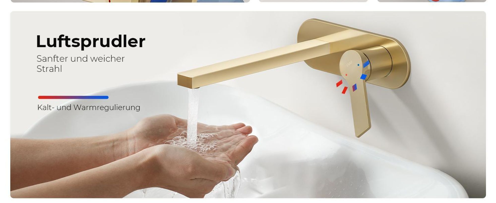 EMKE Wasserhahn Badarmatur 288x210x70mm Einhebel Mischbatterie, Warm und Kalt Waschbecken Armatur, Wandmontiert Waschtischarmatur - Champagner-Gold