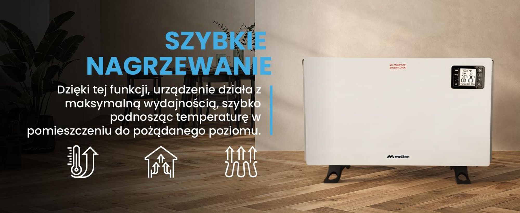Grzejnik konwektorowy zdalnie sterowany z 3 mocami grzania