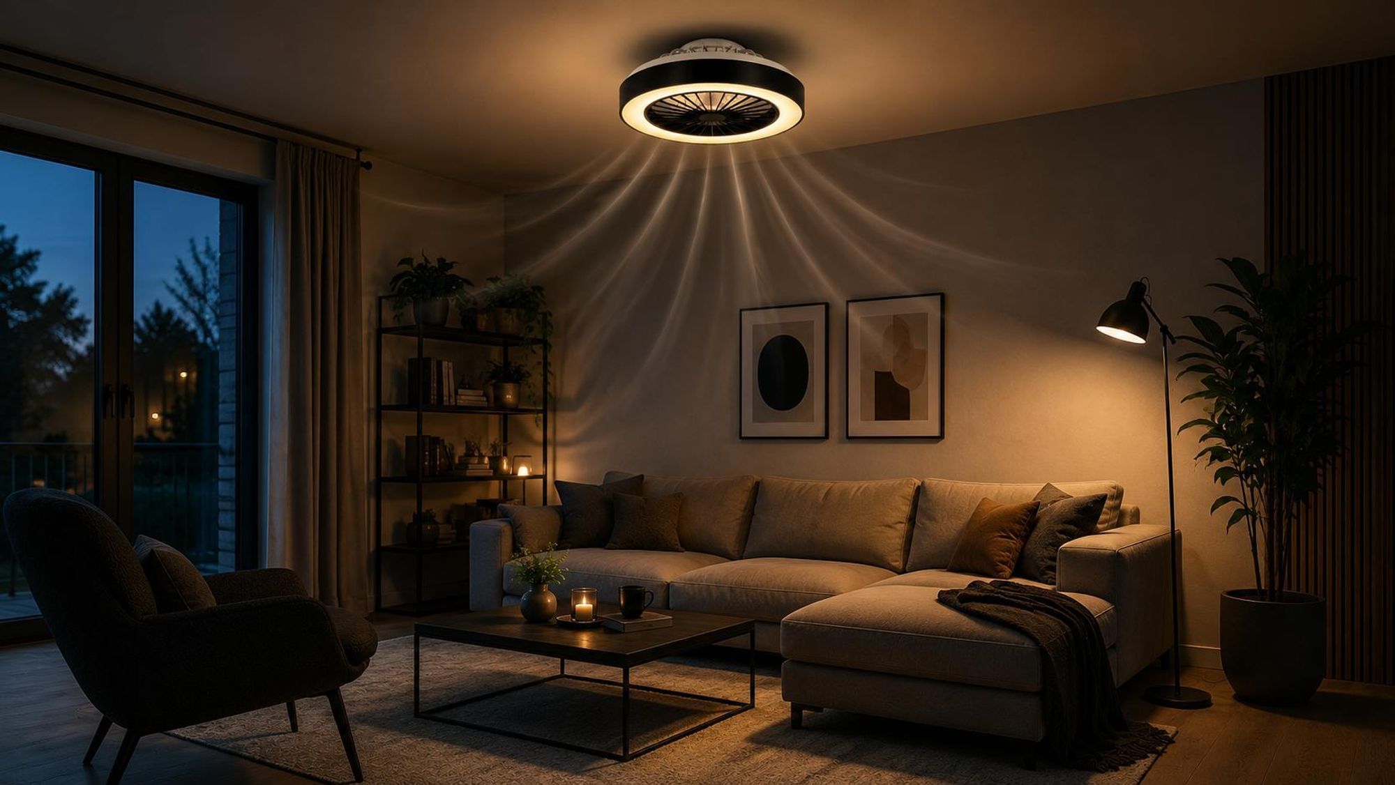 XUDO Deckenventilator mit LED-Licht 36 W, dimmbar, App, Fernbedienung, schwarz