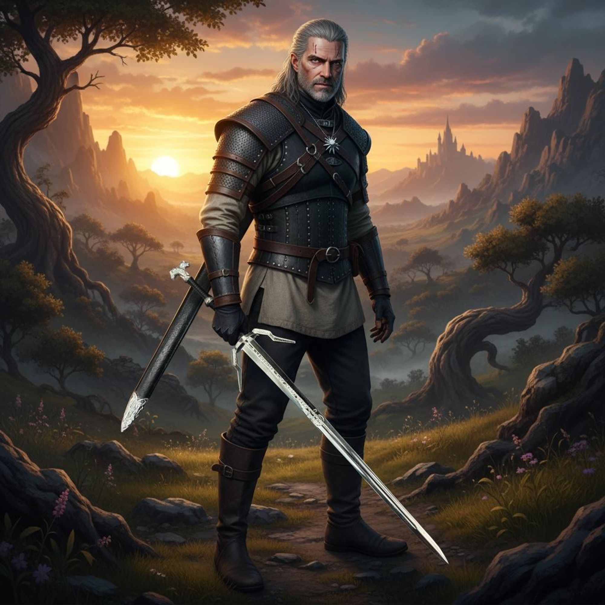 Geralt Mini Brieföffner Schwert mit Scheide 22 cm – Geshenk Fantasy inspiriert, Metall, Ständer & Geschenkbox KW1040