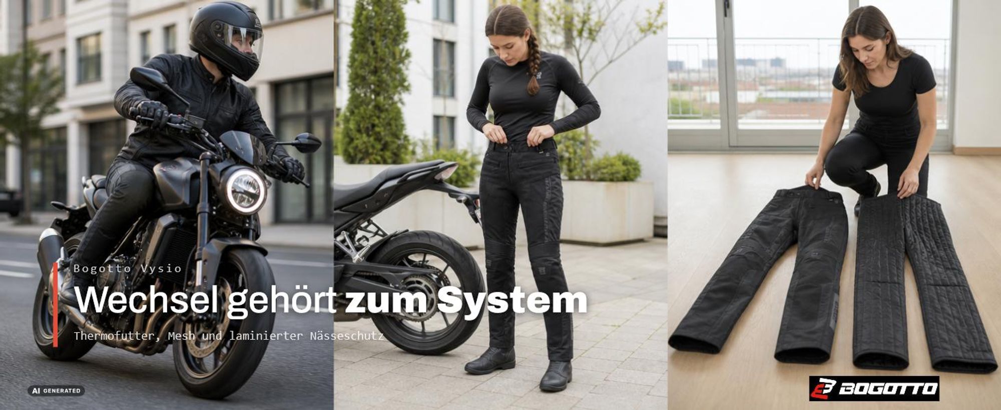Bogotto Vysio wasserdichte 2in1 Motorrad Textilhose, schwarz, XL