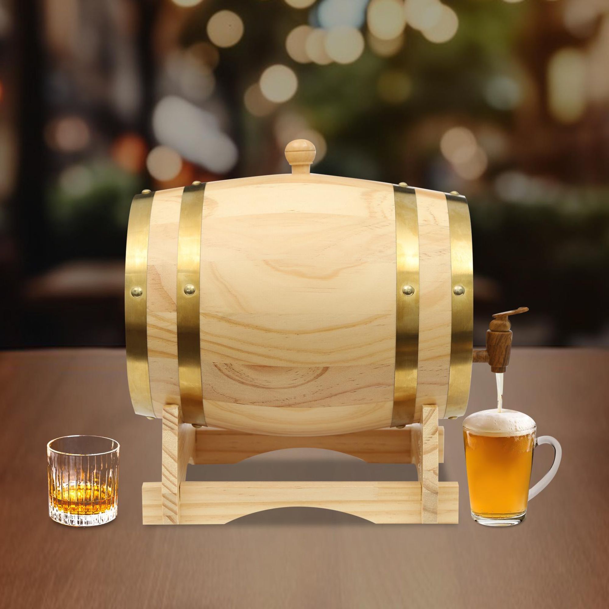 5L Weinfass, Weinfass mit Ständer und Zapfhahn, Holzfass für Whiskey und Wein