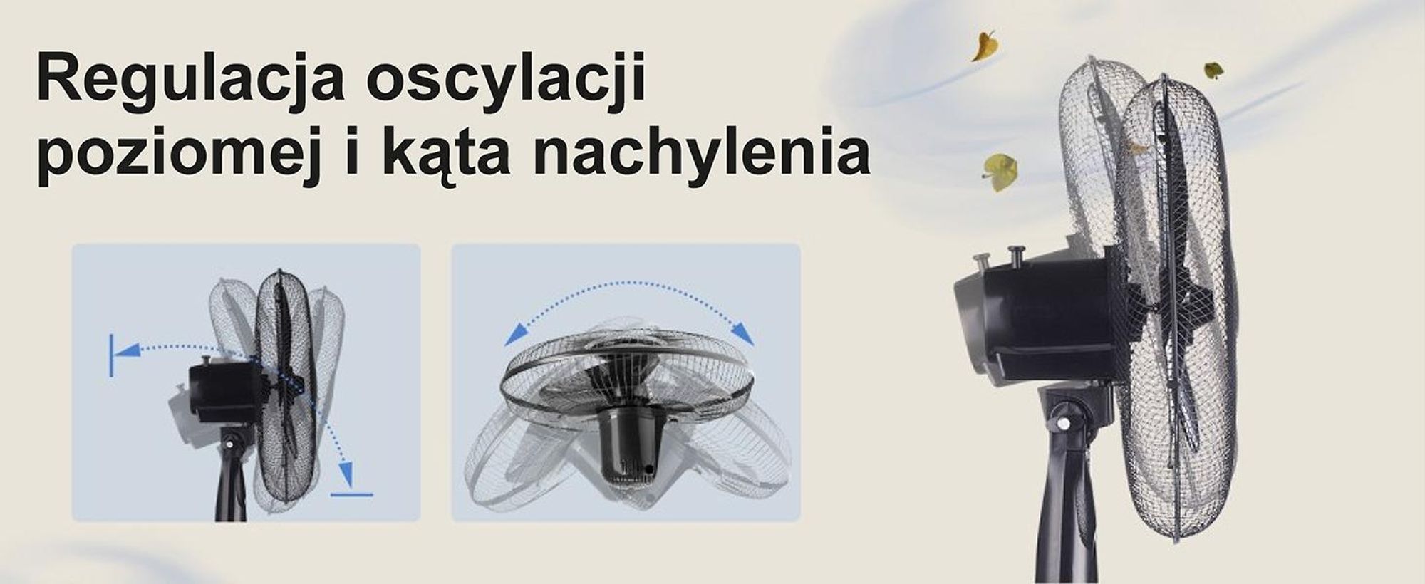 EXTRALINK wentylator stojący 40 cm – 3 prędkości, oscylacja, regulacja kąta, czarny