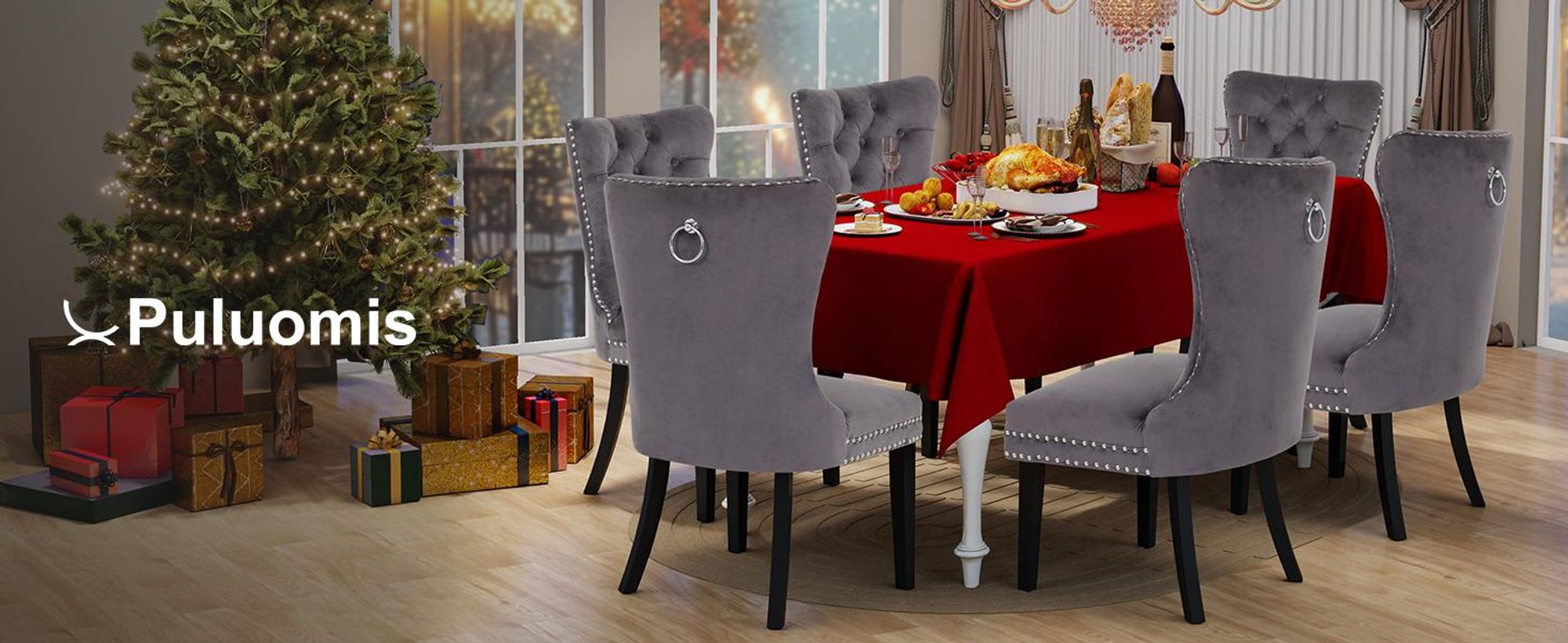 Puluomis Esszimmerstühle 2er set Samt Stuhl Küchenstuhl Polsterstuhl Esszimmer Sessel mit Massive Holzbeine und Nagelkopf, Elegant und Edel, Grau