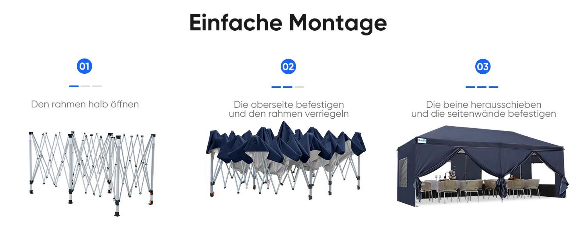 Quictent Faltpavillon 3x6m mit 6 Seitenteilen, Gartenpavillon mit Doppeln Entlüftung, Wasserdicht Stabil Pavillon mit 4 Sandsäcke & Rollentasche Blau