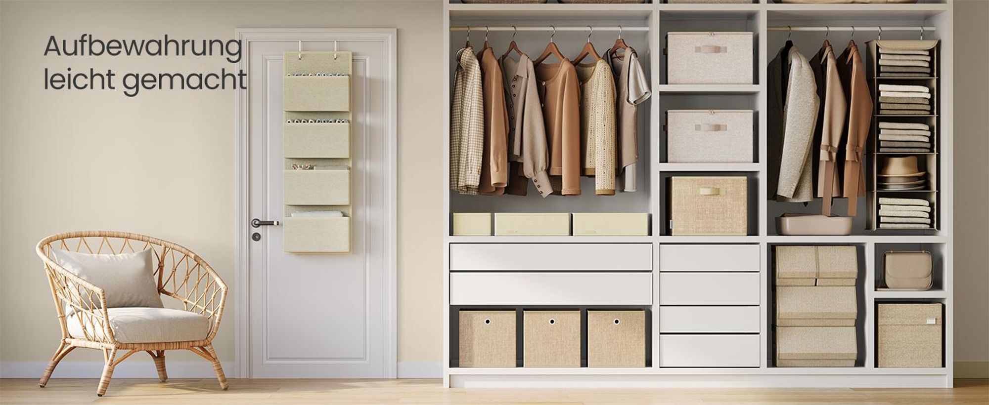 SONGMICS Stoffbox, faltbare Aufbewahrungsbox mit Griffen, für Kleidung, Vliesstoff, 6er Set, beige