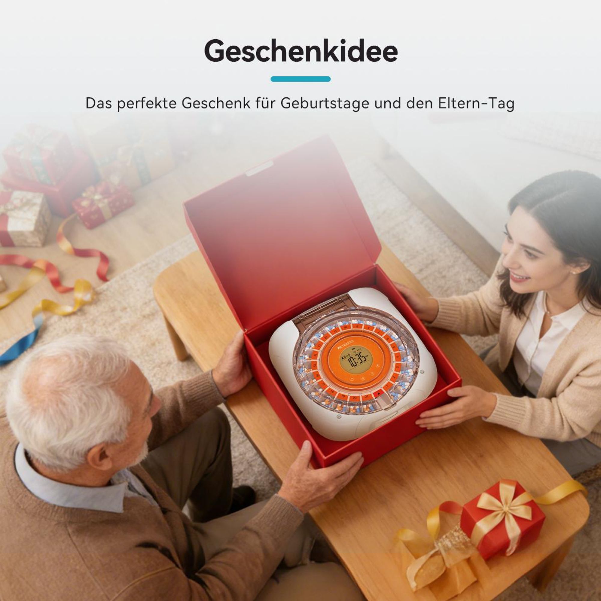 Retekess TH017 Smart Pillenbox, automatischer Tablettenausgabe, LCD-Display, Klingeltöne, Power-off-Speicherfunktion, für Haushalte, Senioren