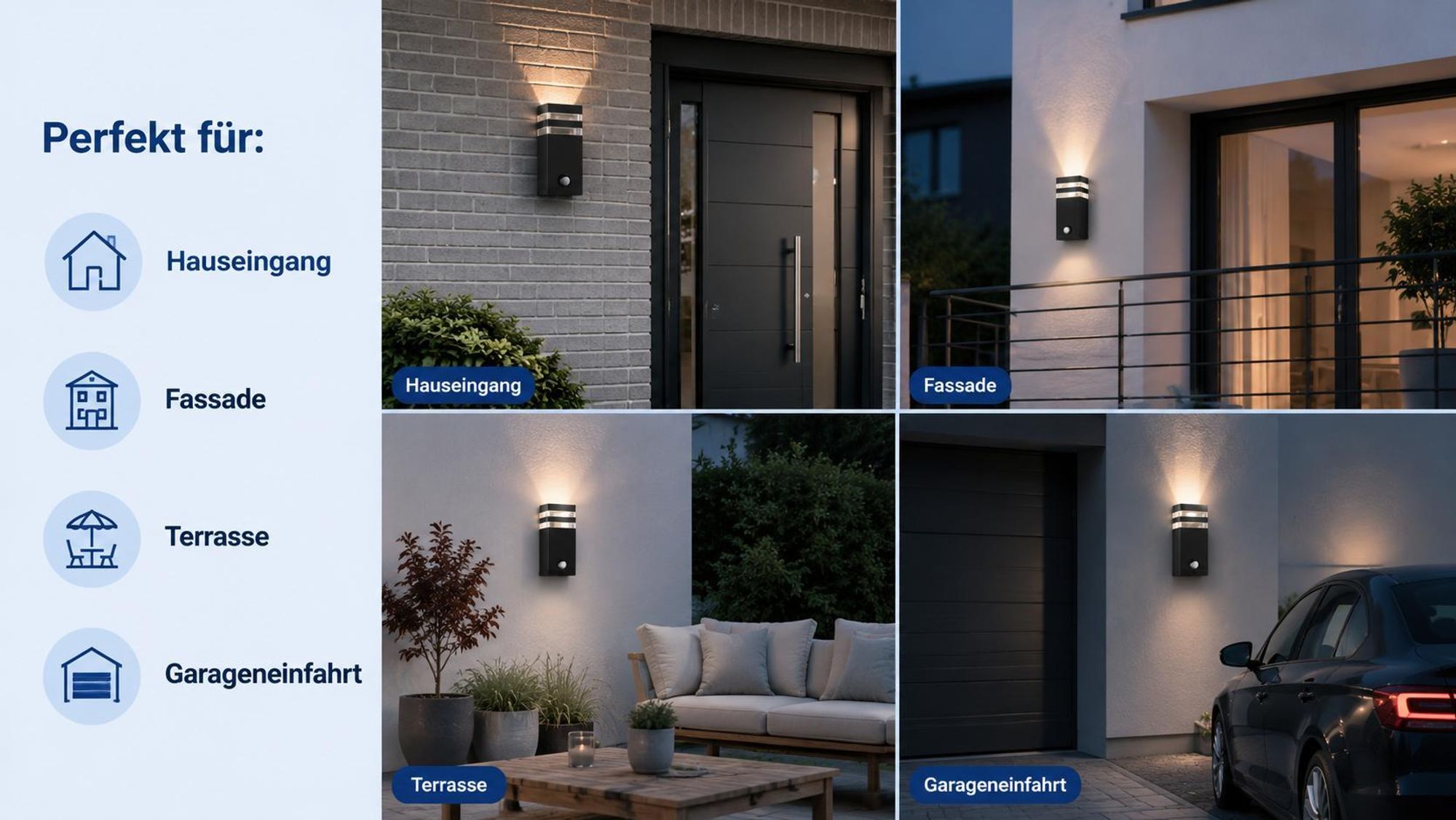 MasterLED LED Außenwandleuchte IP54 mit PIR Bewegungsmelder Inez GU10 Wandleuchte Außen Schwarz Aluleuchte Fassadenlampe