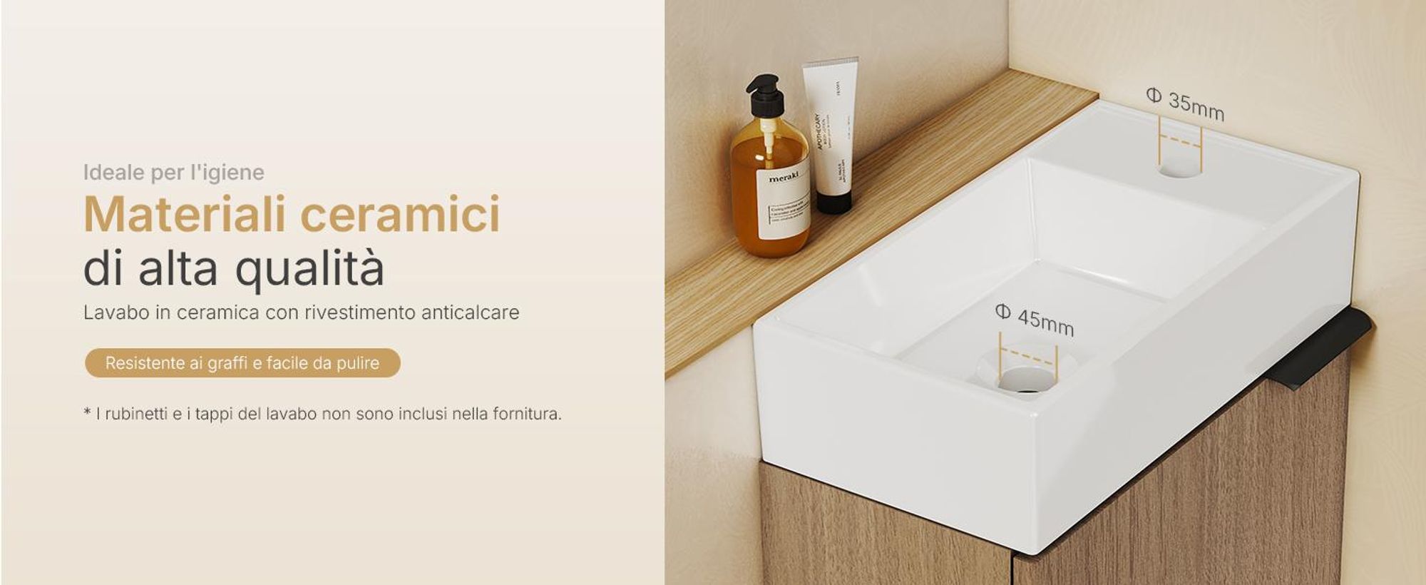 Set lavabo EMKE Mobiletto con lavabo in ceramica 417×240×646 mm sospeso, chiusura soft-close, rovere Sonoma
