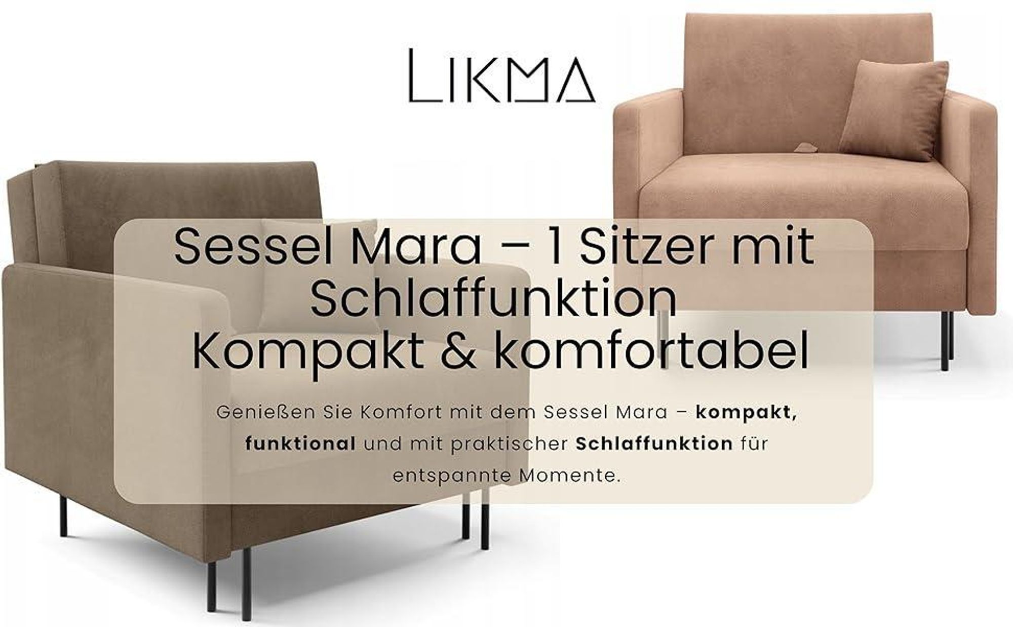 LIKMA Mara Schlafsessel 1-Sitzer 98x98x107 cm Weiß ausklappbar mit Bettfunktion 80x188 cm Sesselbett mit Stauraum und Kissen