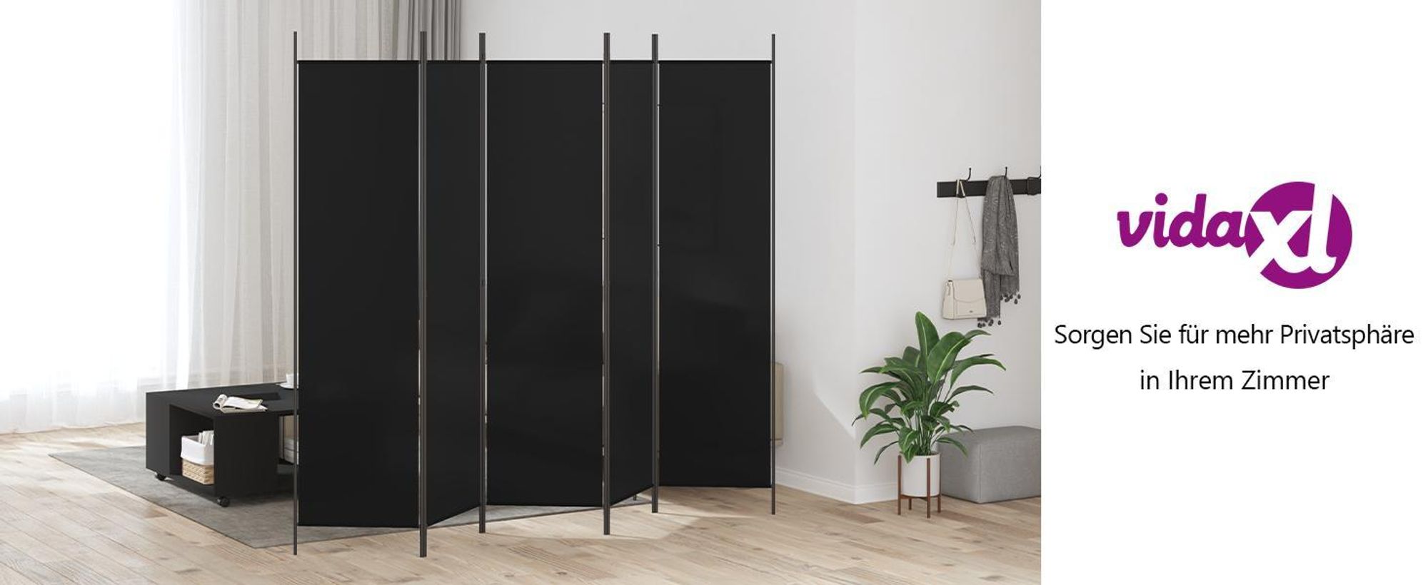 vidaXL 5-tlg. Paravent Schwarz 250x200 cm Stoff
