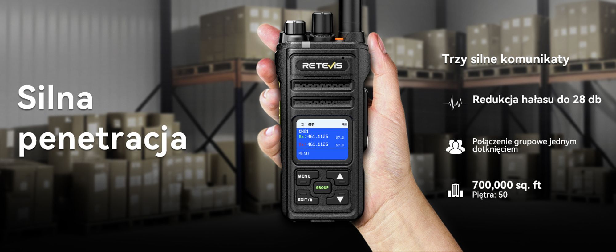 Retevis NR630S Walkie Talkie Dalekosiężne, wodoodporne radiotelefony dla dorosłych, IP67, 2800 mAh, redukcja szumów AI, LCD dla logistyki