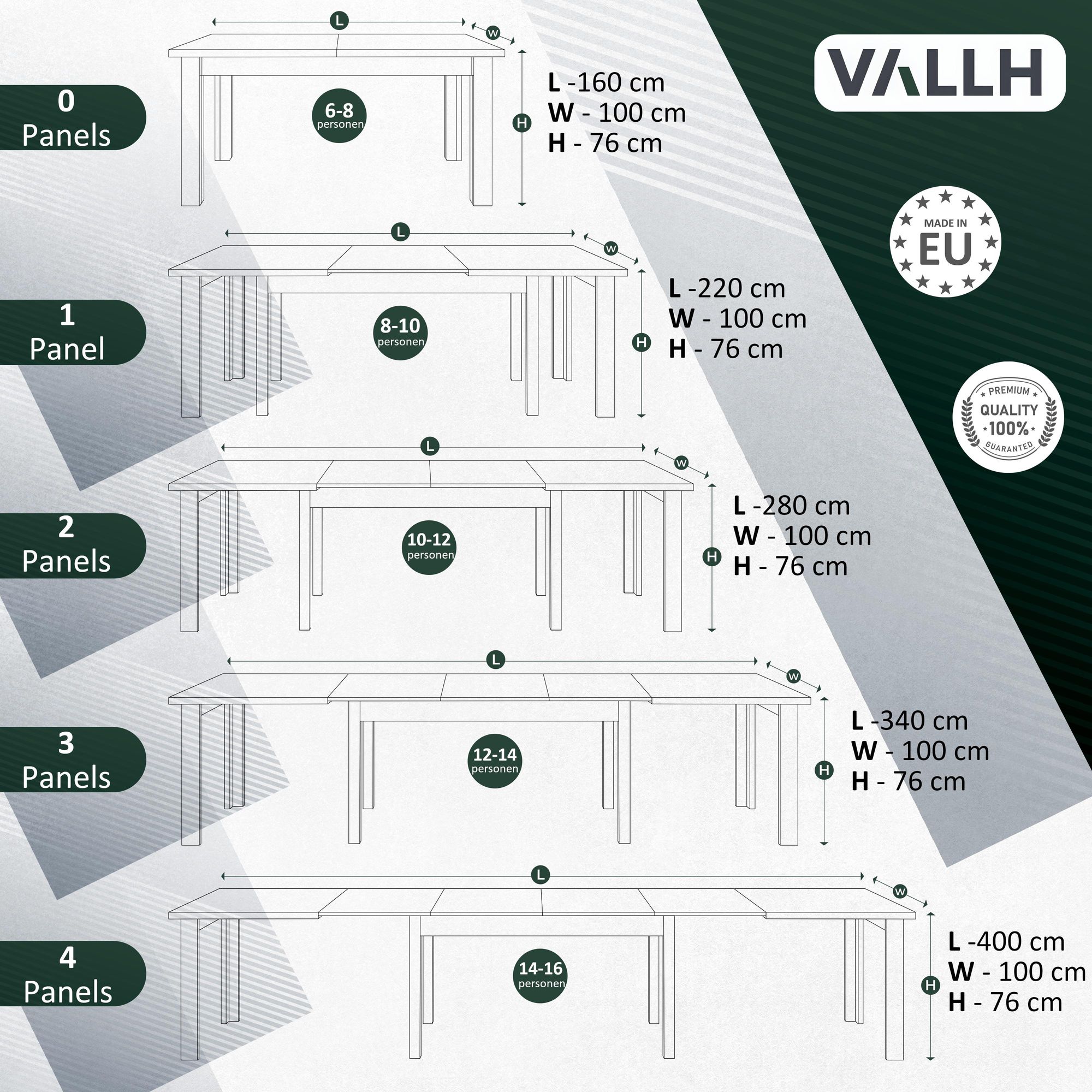 Esstisch Gilberto 100x160 cm ausziehbar – 4 Einlegeplatten – max. 400 cm – Eiche Craft – Massivholzbeine – Tisch für 14 Personen