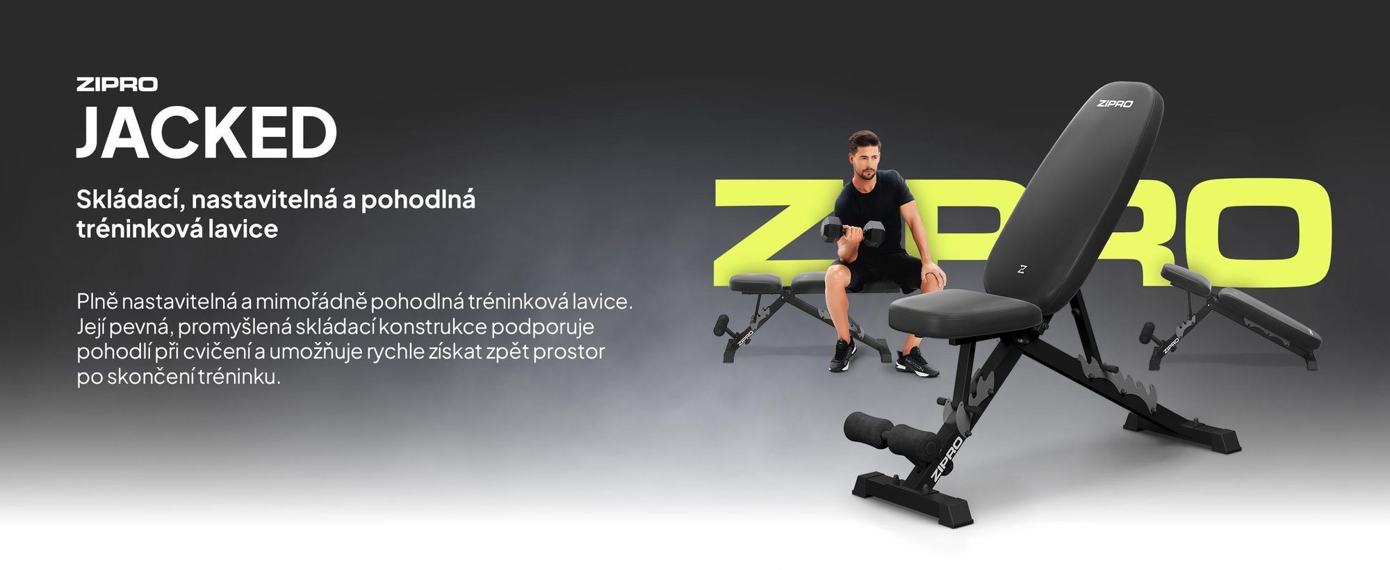 Zipro Profi skládací lavice na činky Jacked – nastavitelná šikmá lavice a negativní lavice (7+3 stupně) Extra silné polstrování Odolná tréninková lavice pro domácí použití