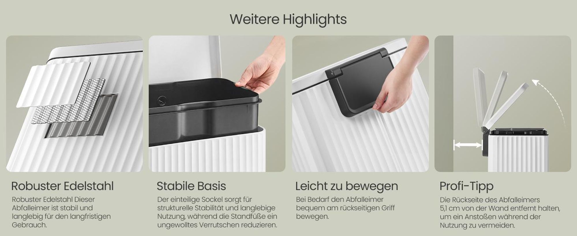SONGMICS Mülleimer Küche, Abfallbehälter mit Deckel und Pedal, Softclose, Herausnehmbarer Inneneimer, 30 L, Weiß