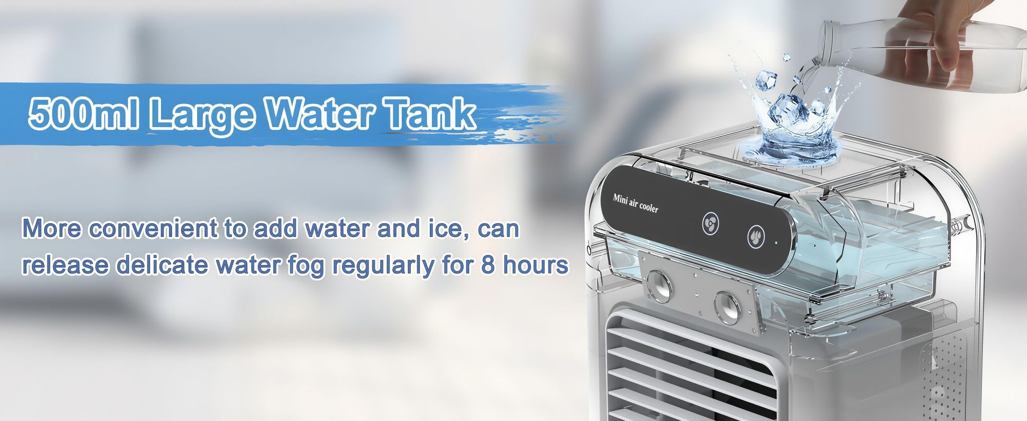 Mini Klimaanlage,USB Tragbarer Ventilator Luftkühler mit 2 Windgeschwindigkeiten,Doppelnebelspra,500ml Wassertank,Leiser Weiß Standventilatoren