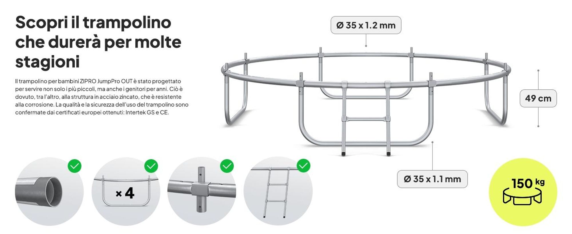 ZIPRO Trampolino Jump Pro Premium | 8FT Ø 252 cm | Trampolino da giardino Trampolino per bambini Set completo incl. rete, scaletta e copertura perimetrale, da esterno, verde