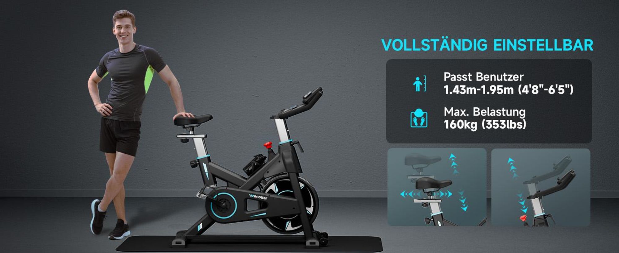 [2026 Aktualisierte] Wenoker Heimtrainer Fahrrad mit App, 0-100% Magnetwiderstand Ergometer, Schweres Schwungrad, Indoor Fitnessbikes Bis 160KG