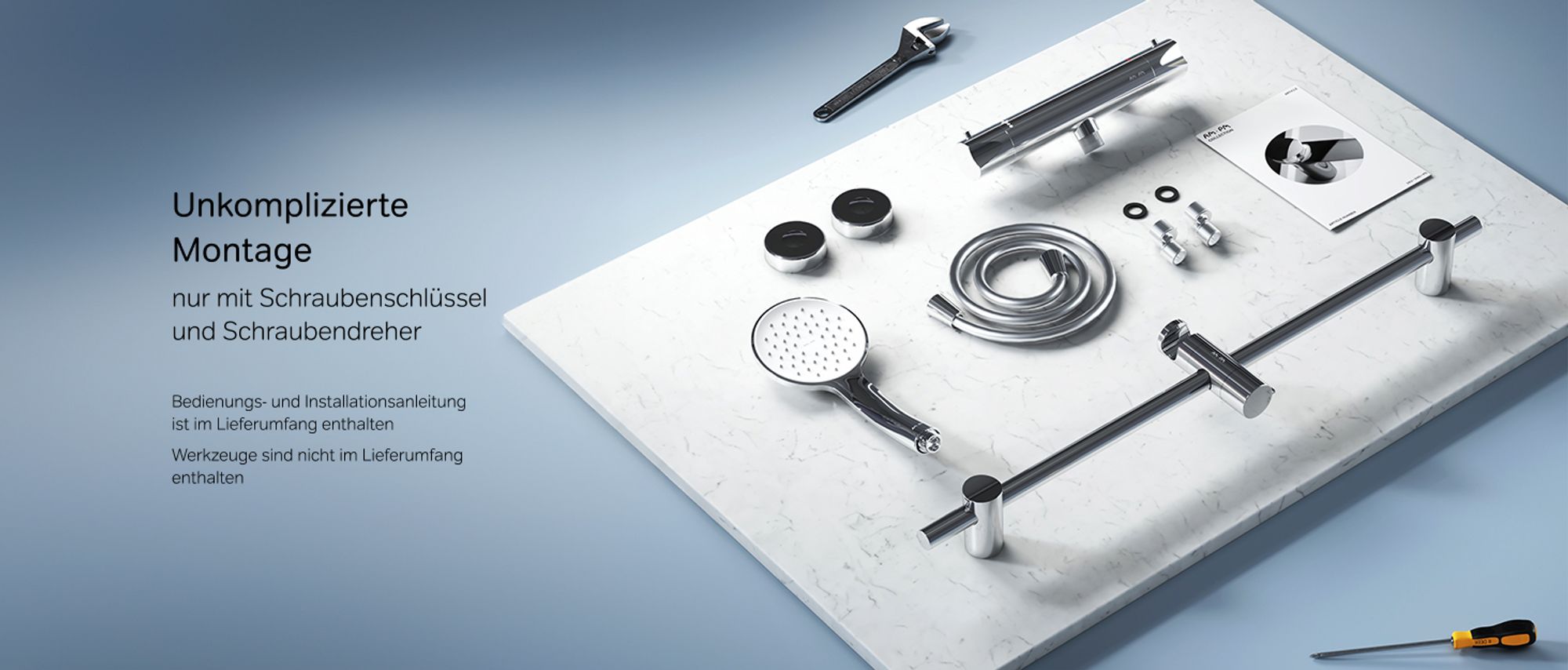 Duschset mit Armatur Set für Dusche Thermostat Duscharmatur und Duschsäule Handbrause Brauseset Thermostat AM.PM, Chrom
