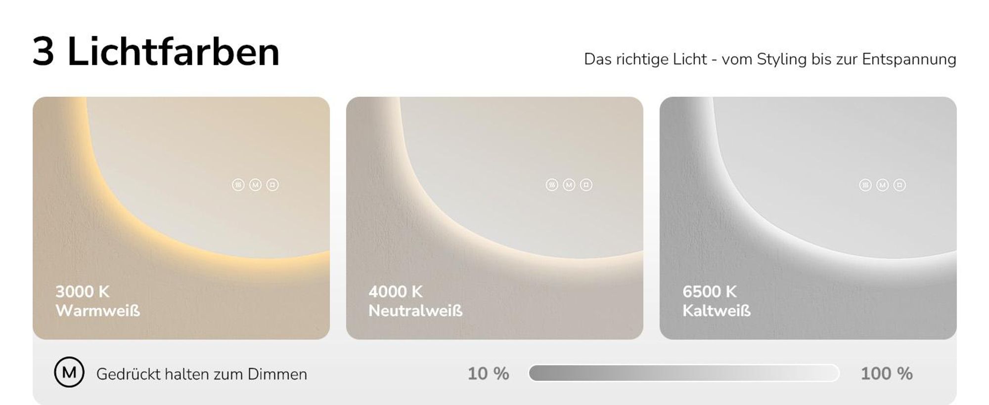 EMKE Badspiegel mit Beleuchtung 75 x 55 cm Anti-Beschlag 3 Lichtfarben Dimmbar Touch Schalter Organische Form Badezimmerspiegel