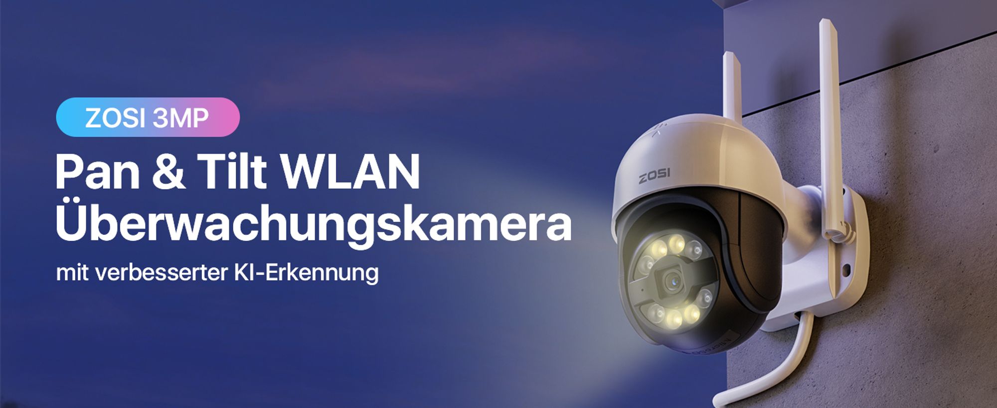 ZOSI 4er 3MP 2K Überwachungskamera Aussen WLAN Set, 355°/140° Schwenkbar IP Kamera mit Plug-in Strom, Auto Tracking, Farbnachtsicht, 2-Wege Audio,