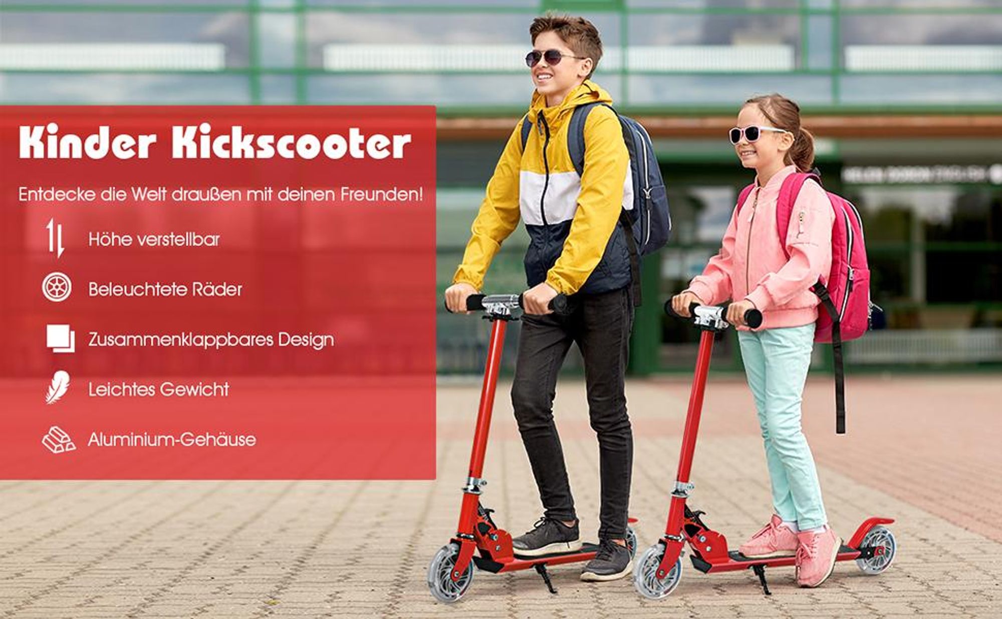 COSTWAY Kinder Roller mit LED Rädern, Cityroller höhenverstellbar, Kinder Scooter für Kinder ab 4+, Kinder Kickscooter, Tretroller für Junge & Mädchen