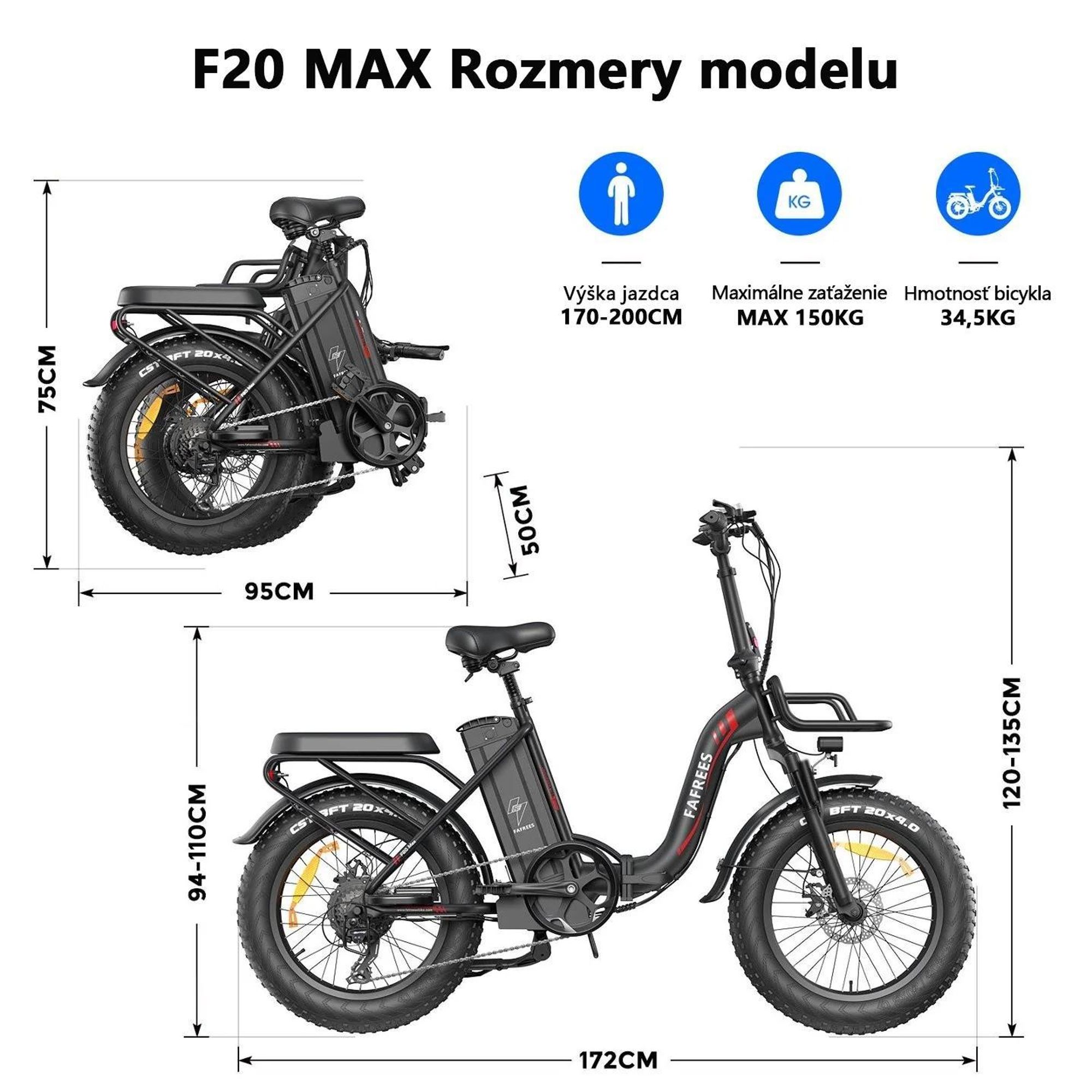 Electric Bike FAFREES F20 Max - Batéria 48V30AH Pneumatika 20" Mechanická kotúčová brzda - Červená