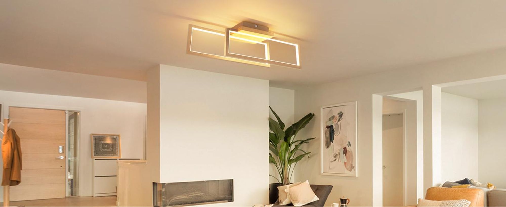 ZMH Lampa sufitowa LED Drewniana lampa sufitowa 24 W Lampa kuchenna Lampa do salonu Lampa ścienna Korytarz Prostokątna do kuchni Salonu Schodów Lampa Ciepła biel 3000 K 48 cm