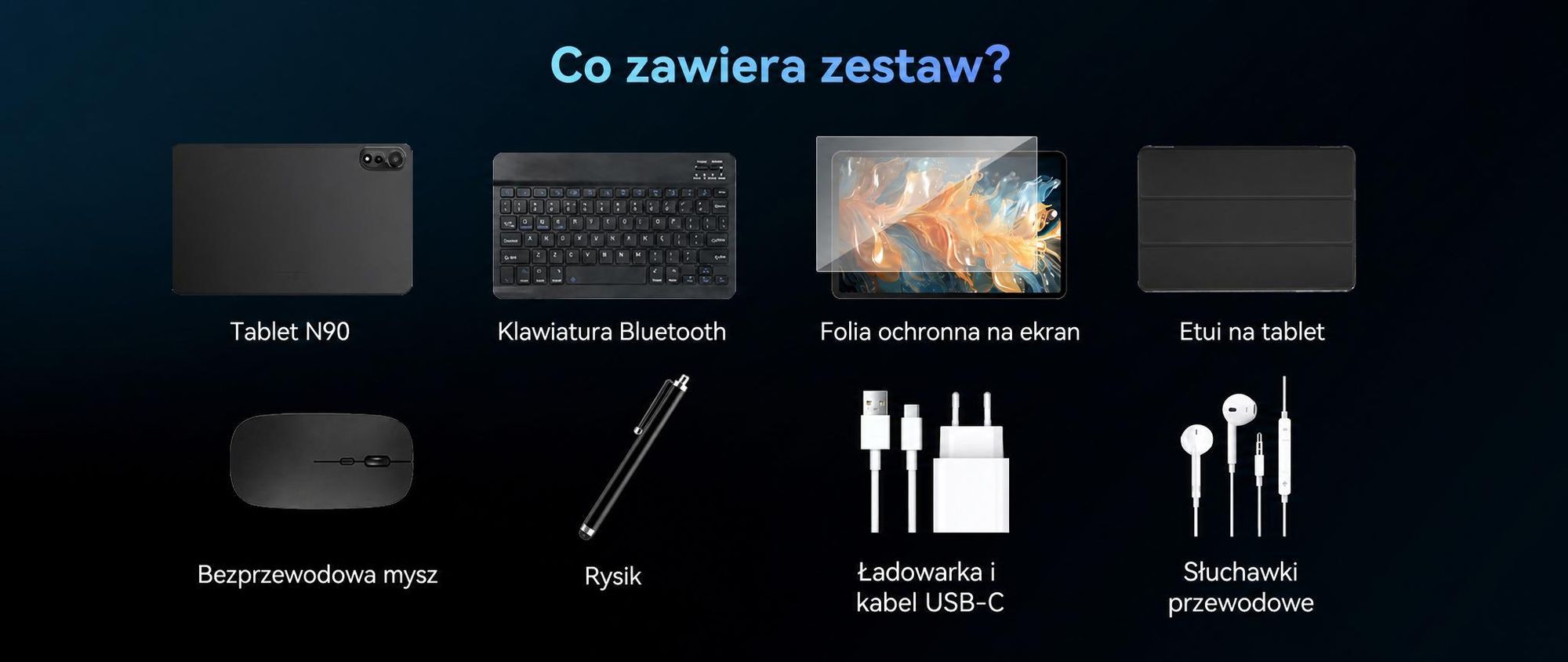 Tablet Nexall N90 z systemem Android 16, ekran 12" FHD InCell 120 Hz, 24 GB (8+16) pamięci RAM + 128 GB pamięci ROM (karta TF do 2 TB), 5G, Wi-Fi/4G SIM, bateria 9000 mAh/18 W, Gemini AI, w zestawie rysik/klawiatura/mysz
