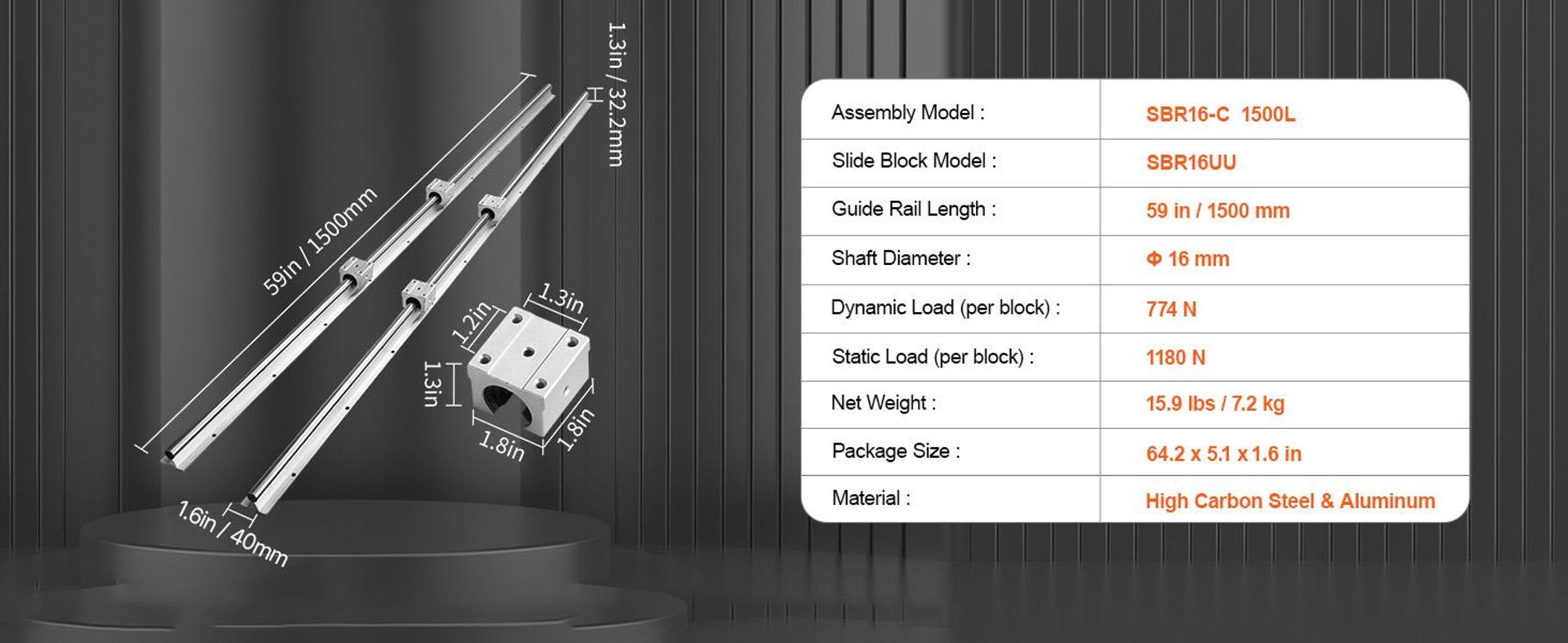 VEVOR Linearführung 2PCS 500mm SBR16 Linearführungsschiene 4PCS SBR16UU Lagerblock CNC-Kit Linearführungen und Lagerkit CNC-Schienen Linearführungssatz für CNC-Maschinen automatisierte Maschinen und Geräte, 1500 mm