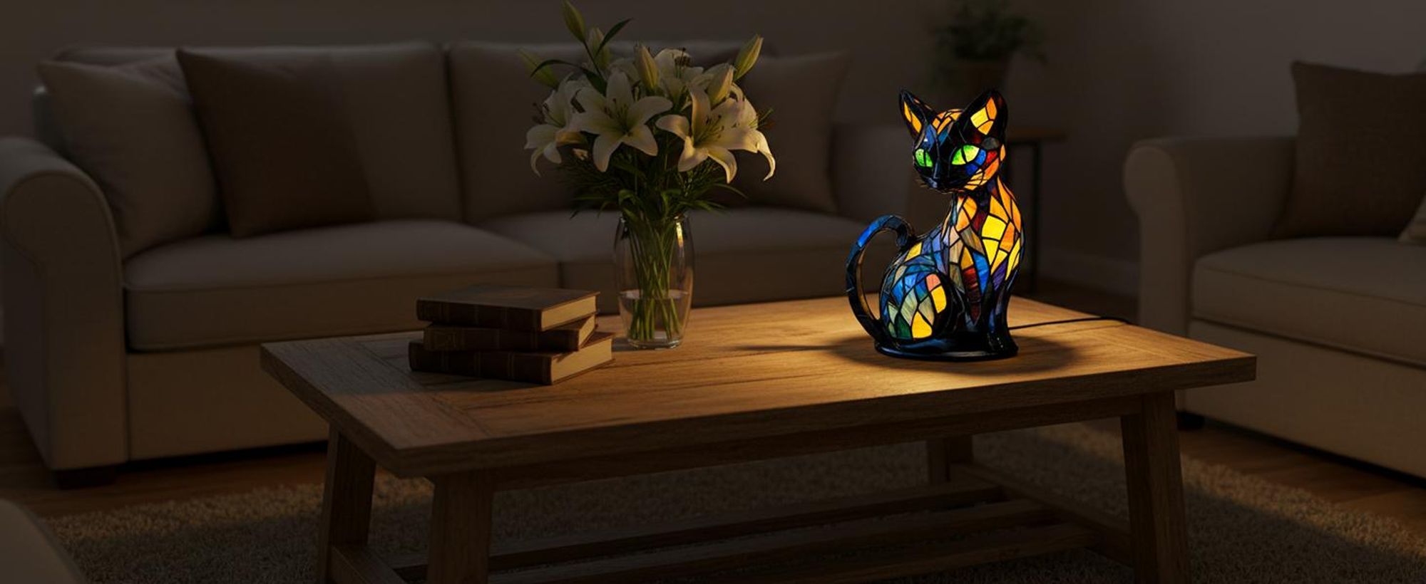 Katzen Lampe, Katzenlampe Mosaik, Nachttischlampe, USB Nachtlicht Katze mehrfarbig, vintage buntglas lampe, Bedside lamp, Schlafzimmer Deko Geschenk