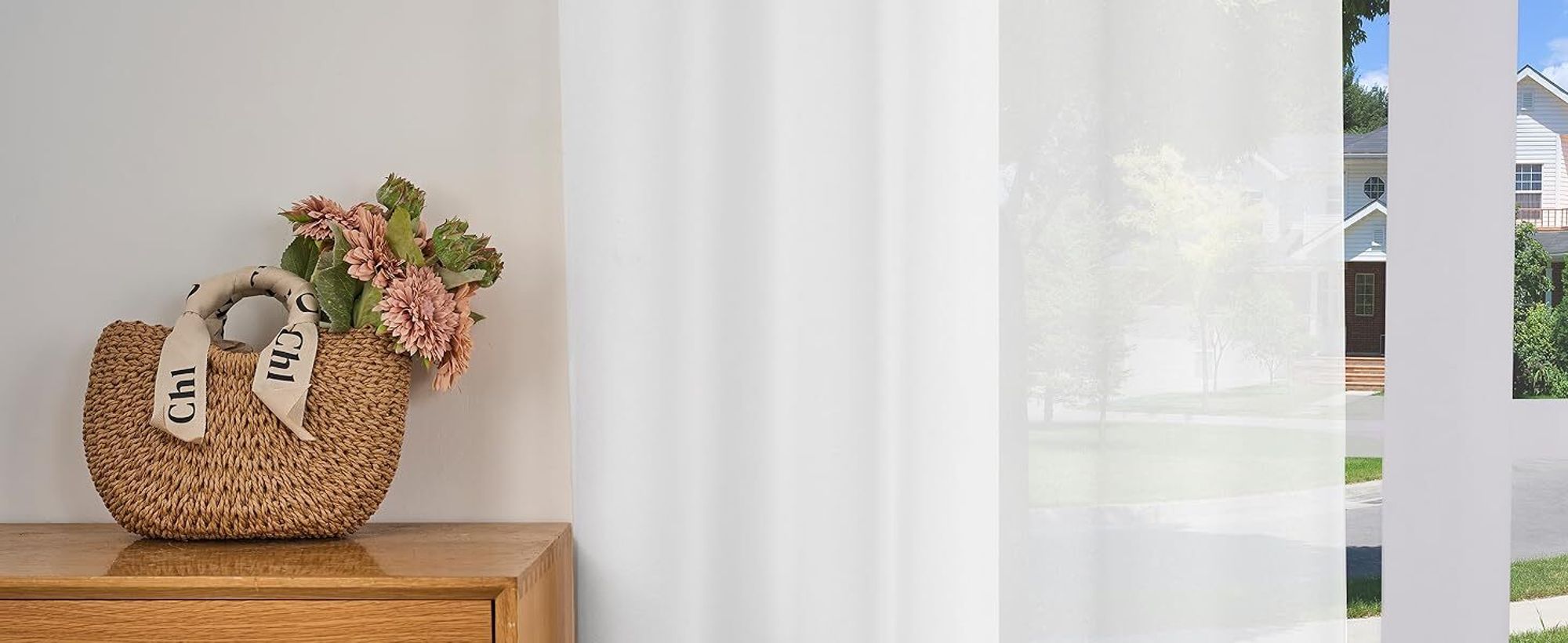 WOLTU Gardinen mit Ösen Leinenoptik Halbtransparent Voile Modern, 135x245cm Weiß