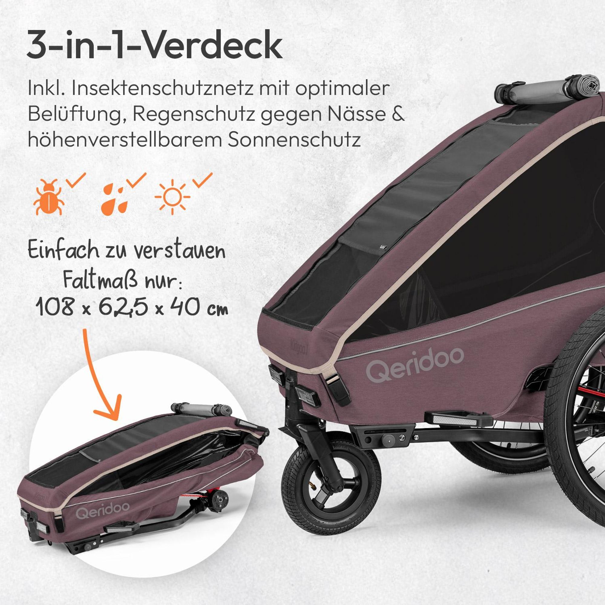 Qeridoo Kidgoo 1 - Kinderfahrradanhänger für 1 Kind Farbe: Wildberry Violet