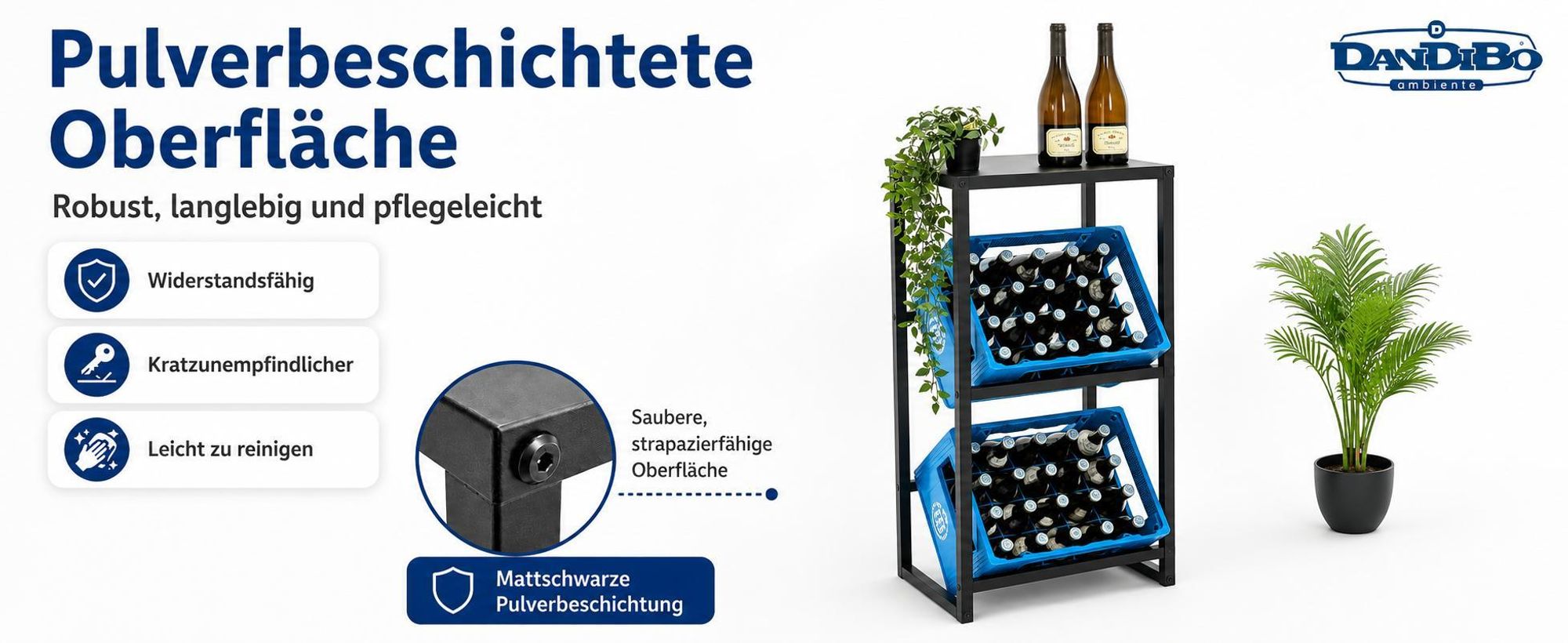 DanDiBo Getränkekistenregal 2 Kisten mit Ablage Schmal Metall Stehend 96541 Getränkekistenhalter 100 cm Getränkekistenständer Flaschenkistenregal