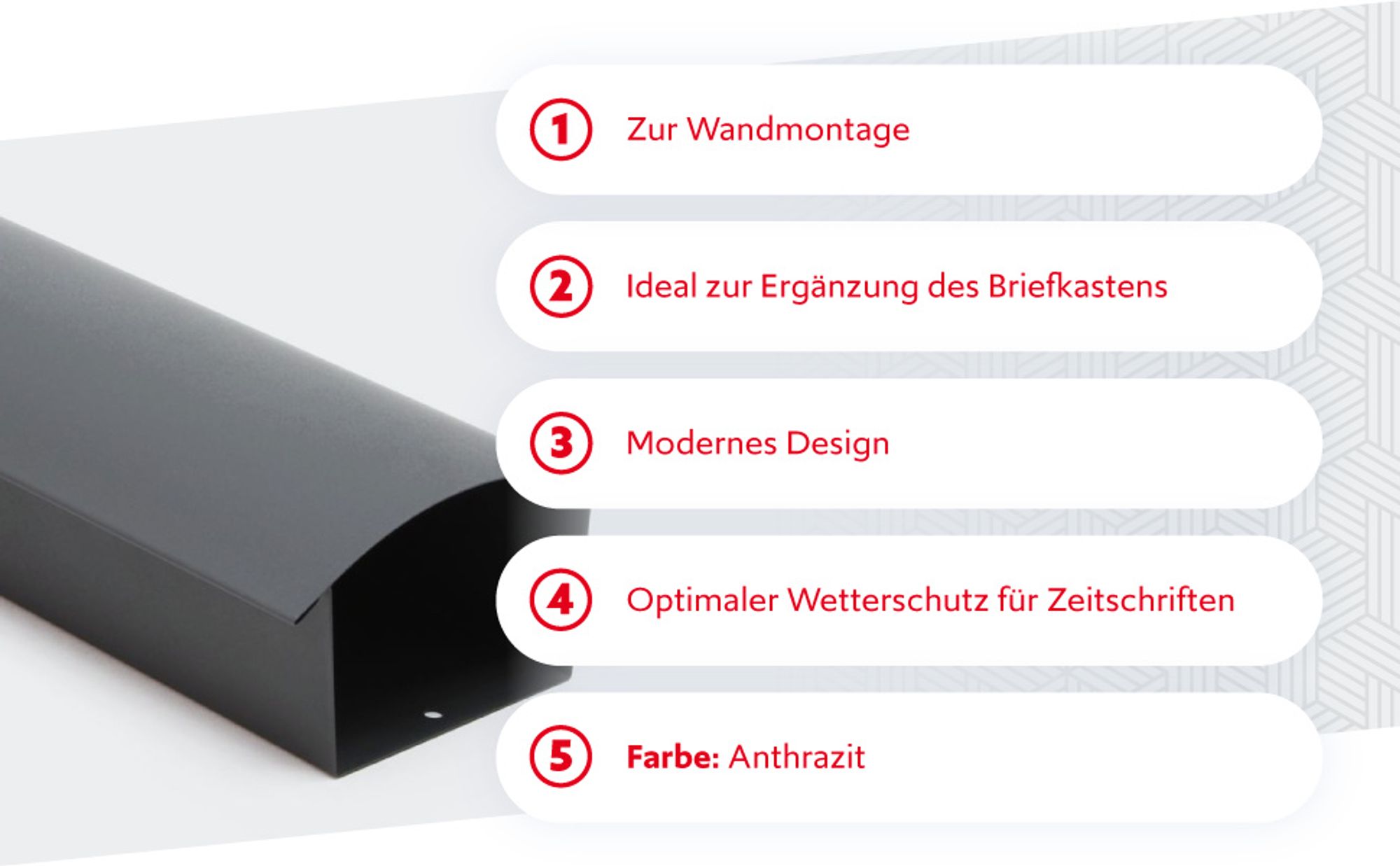 Wiltec Zeitungsfach V2 Anthrazit 320 x 80 x 140 mm, Zeitungsrolle zur Wandmontage, Zeitungsbox aus pulverbeschichtetem Stahl