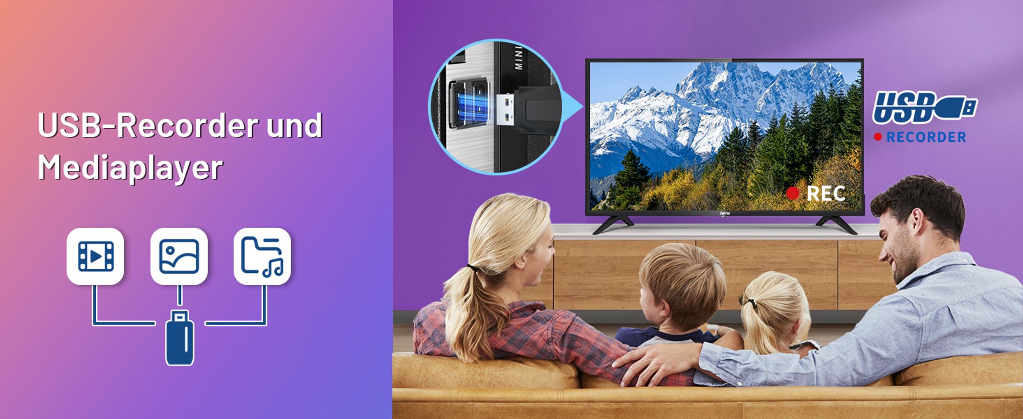 TuTu Standard TV - LED Full HD - 42 Zoll/108 cm - Randlos Design - Tripple Tuner DVB-T/T2/S/S2/C - HDMI x2, USB x1, CI+ - Montiert in Eindhoven, Niederlande - TUB42FD1N