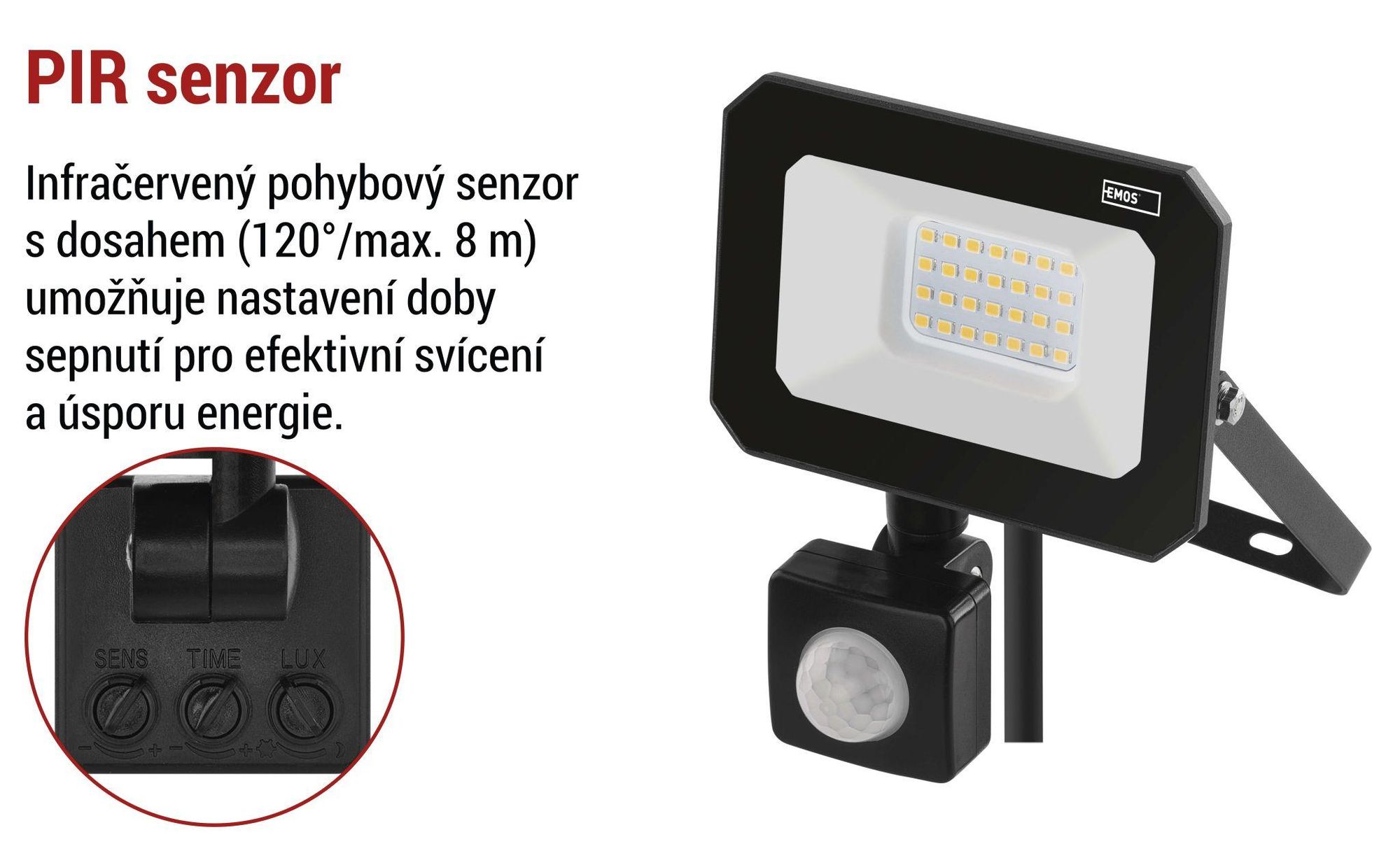 EMOS LED reflektor SIMPO s pohybovým čidlem, 20 W, černý, neutrální bílá, ZS2323