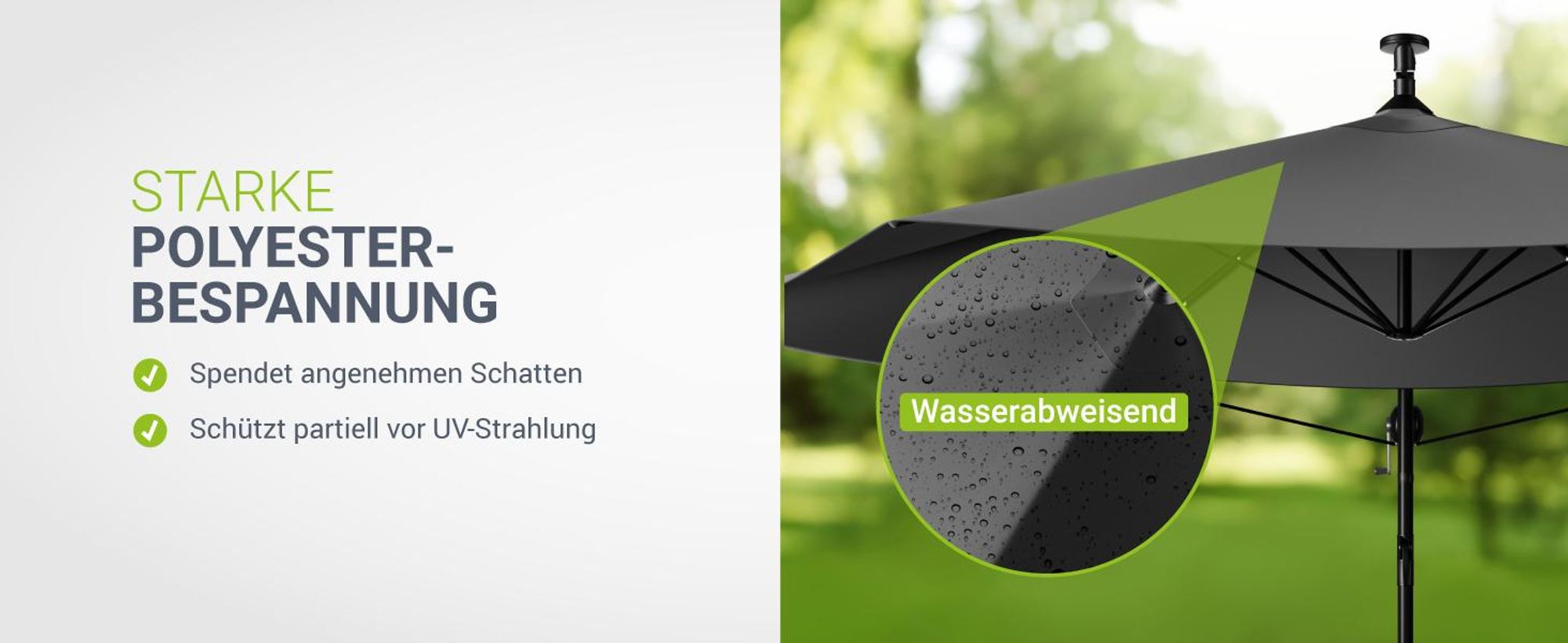 Juskys Ampelschirm Brazil 350 cm mit LED, UV-Schutz, Kurbel & Hülle - Grau