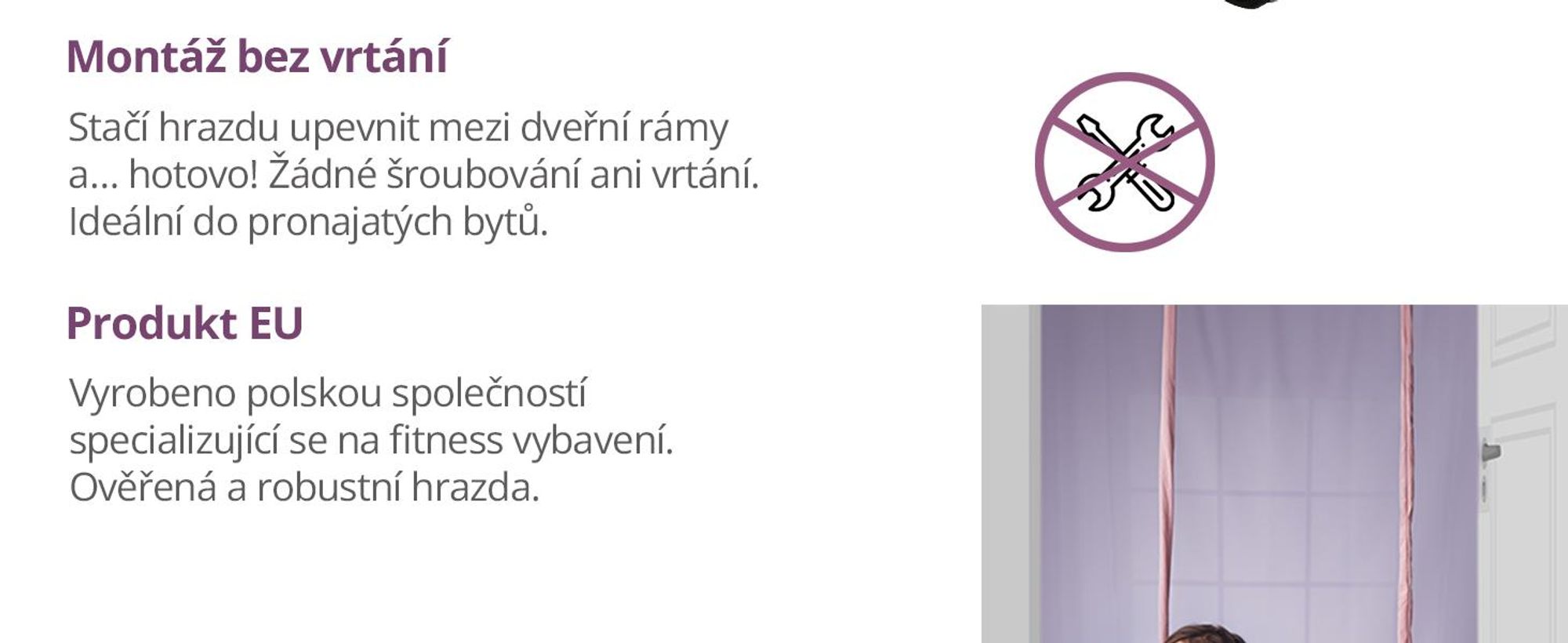 Create for you® - Hrazda na Přitahování s Hákem pro Dětskou Houpačku - Fitness Vybavení na Doma - Montáž bez Vrtání, do Dveřního Rámu, s Háky - 70 cm