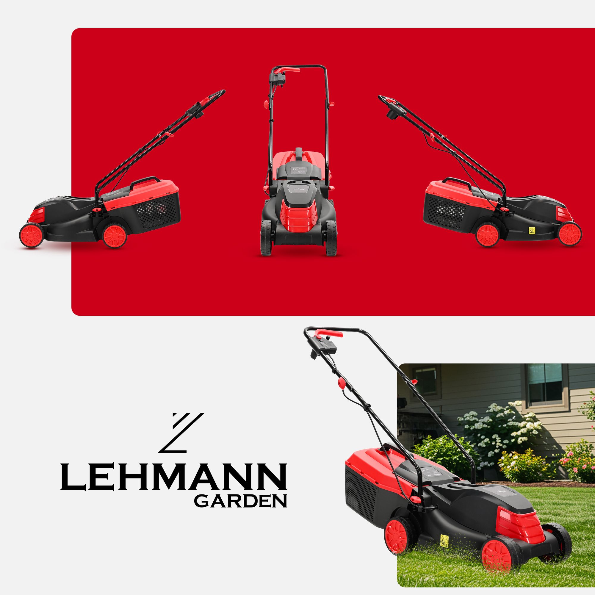 Kosiarka elektryczna Lehmann LGALM-1232B lekka, mała, mocna z regulacją wysokości koszenia, duży kosz 25l, 1200W