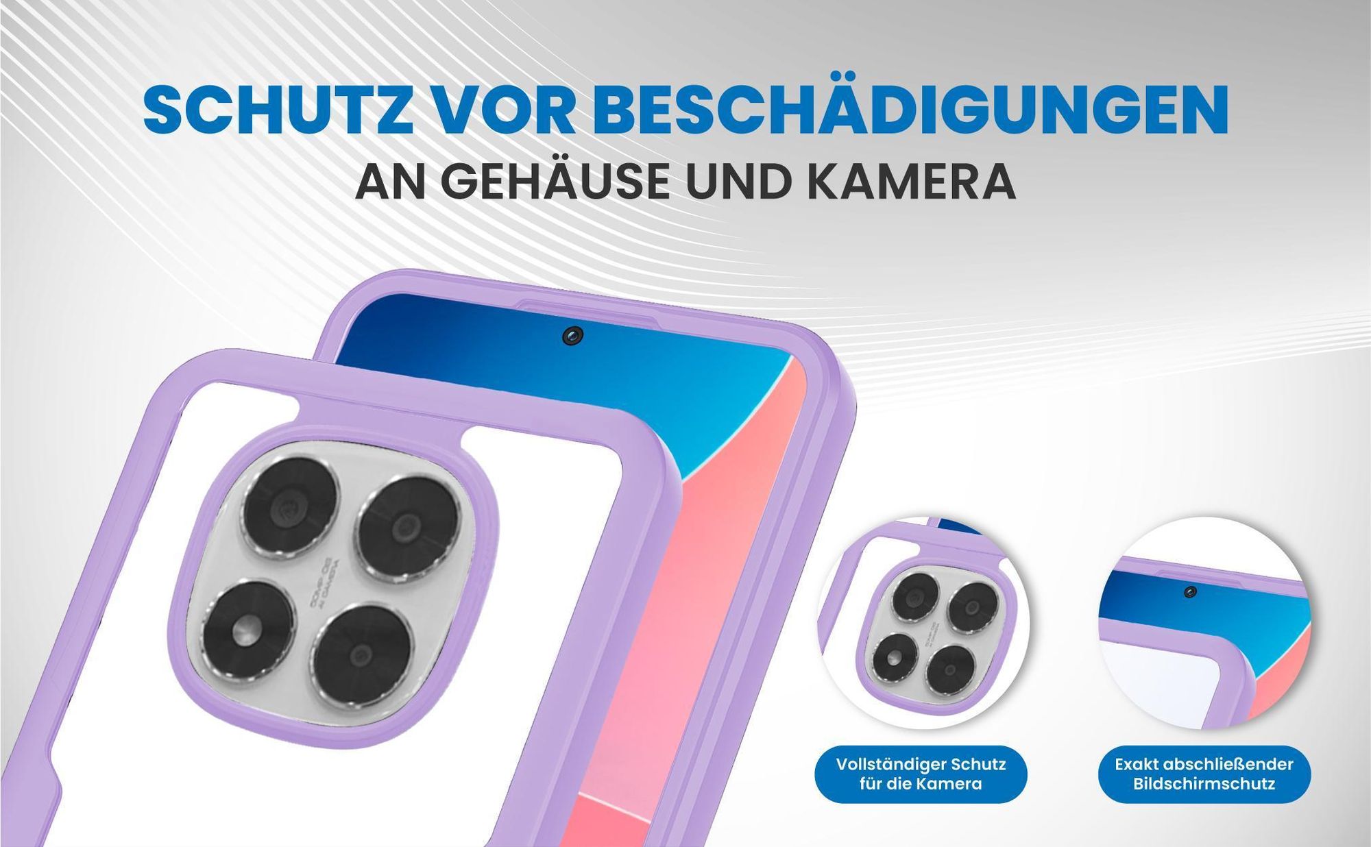 Violette 360 Grad Handyhülle für Xiaomi Redmi Note 14 Pro 5G / Pro+ 5G Front und Backcover