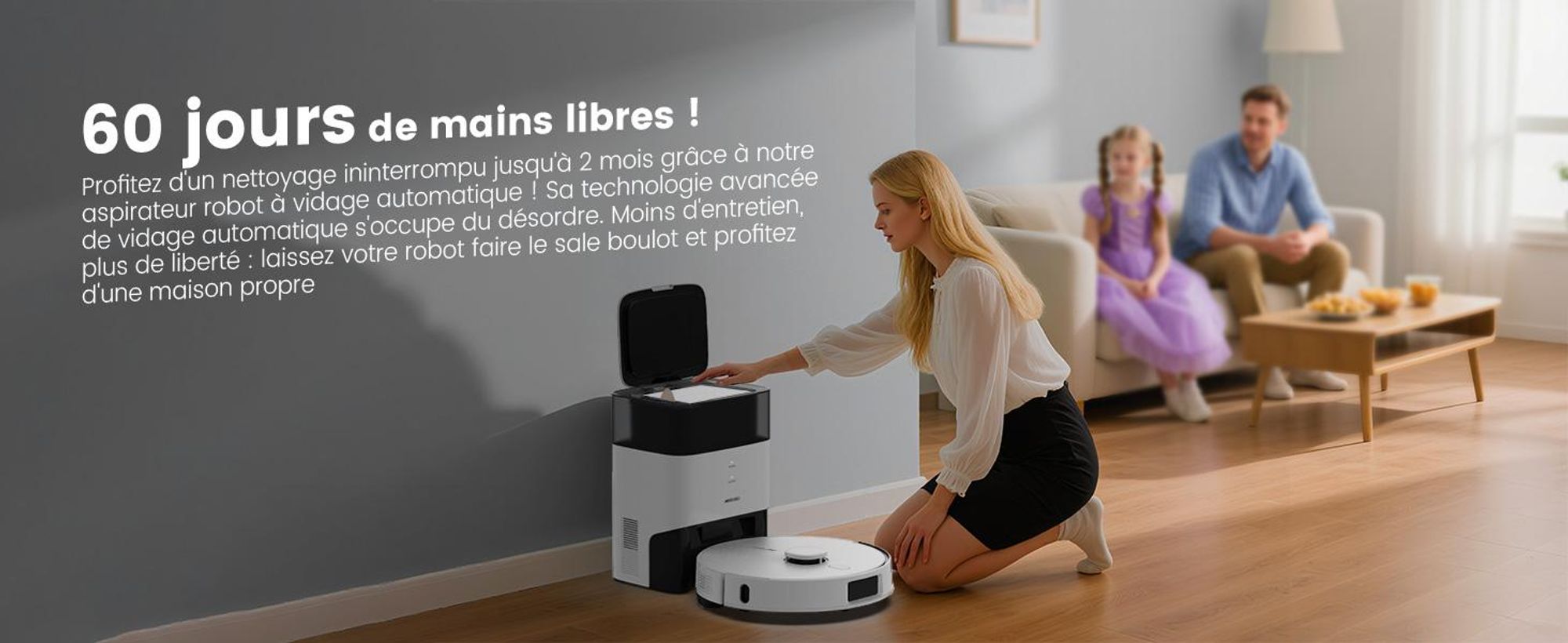 Robot aspirateur AIRROBO L60+ avec fonction de lavage, vidage automatique du bac à poussière, navigation LiDAR, 12 000 Pa, adapté aux tapis et aux poils d'animaux