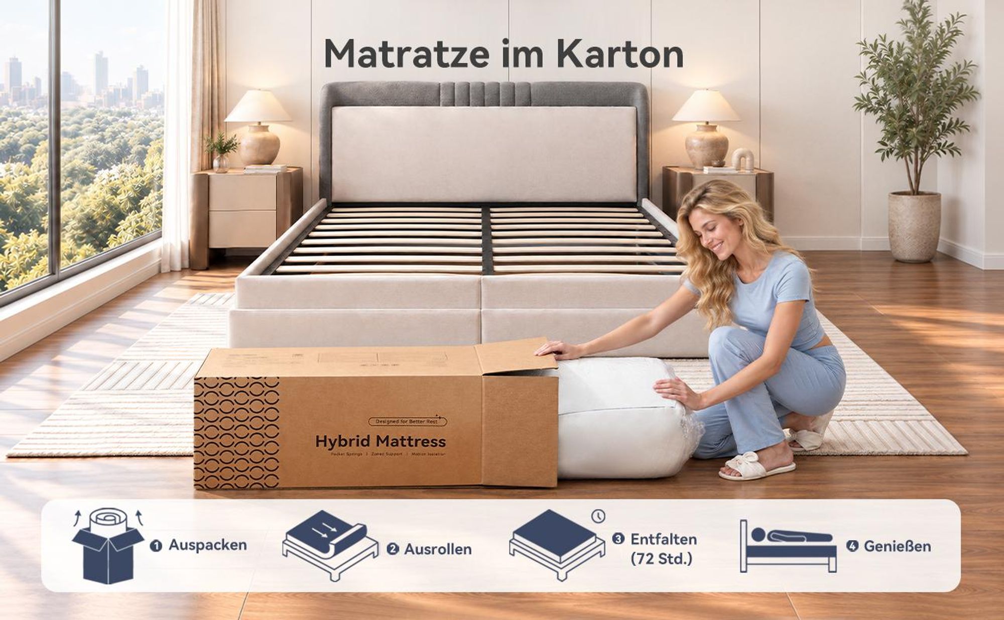 Matratze 180x200 22cm Integrierter Topper Matratze 7 zonen Taschenfederkernmatratze H3/H4