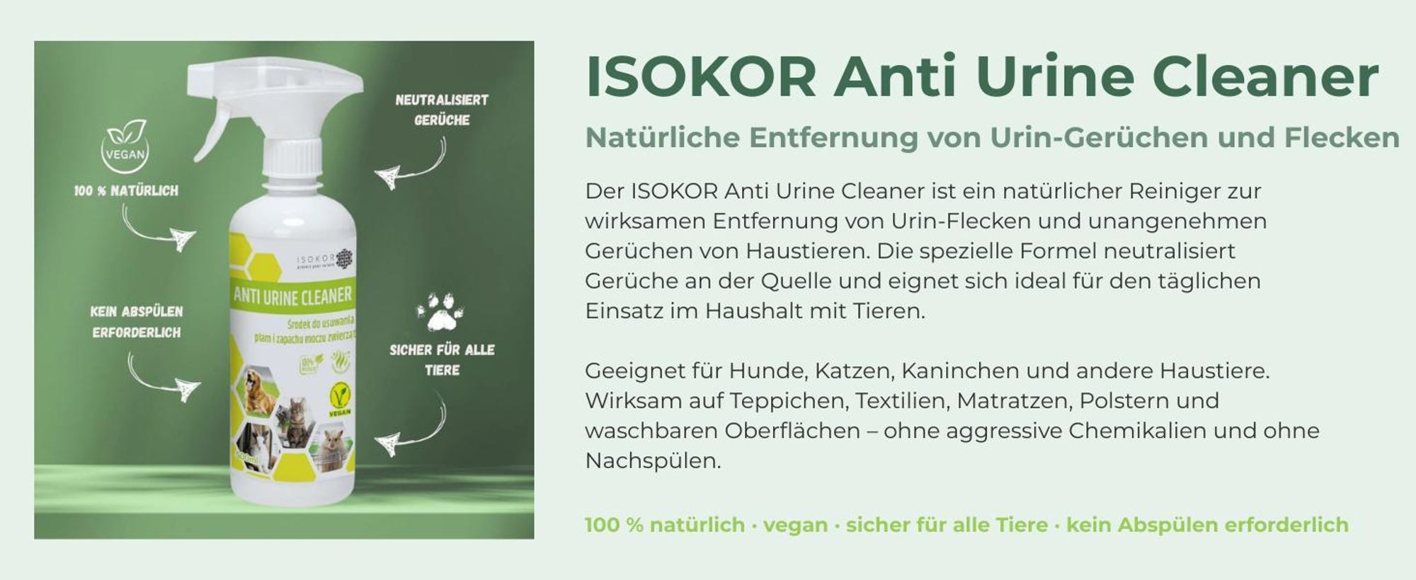 ISOKOR | Anti Urine Cleaner | 2 L + 500 ml | Natürlicher veganer Hundeurin-Entferner |Geruchsneutralisierer & Fleckenreiniger