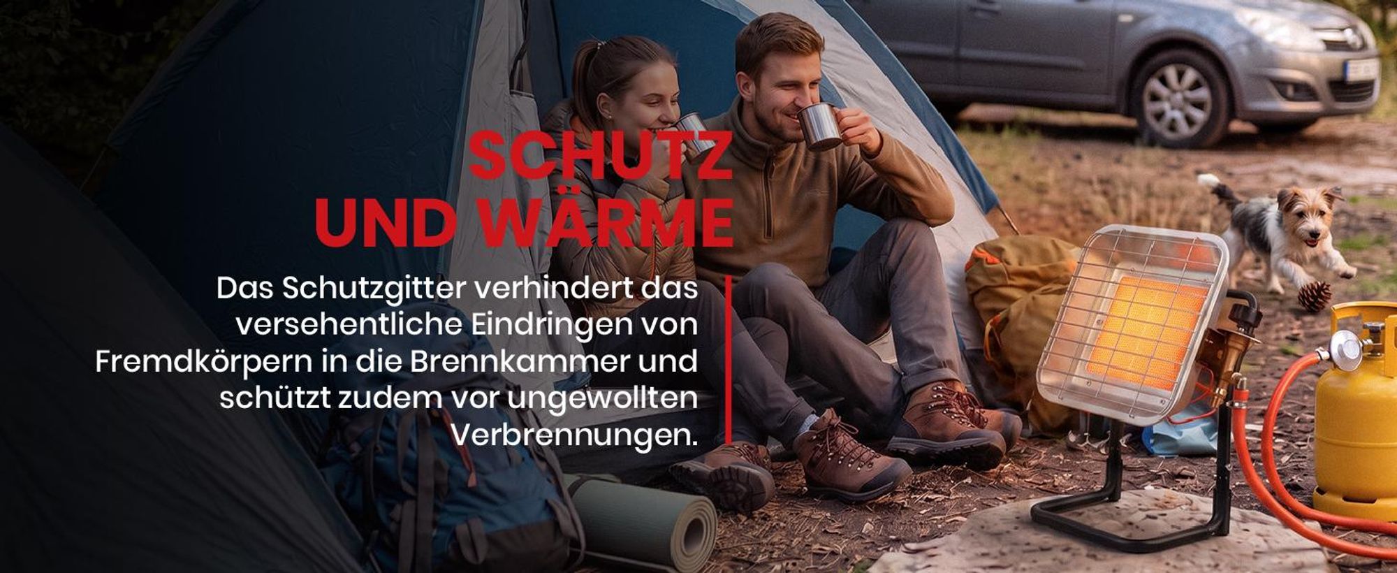 Gasheizstrahler Gazcamp Strahlende Flaschenhalter MalTec STEHEND 4,5kW Sunshine Camping inkl. Gasschlauch Gasdruckregler
